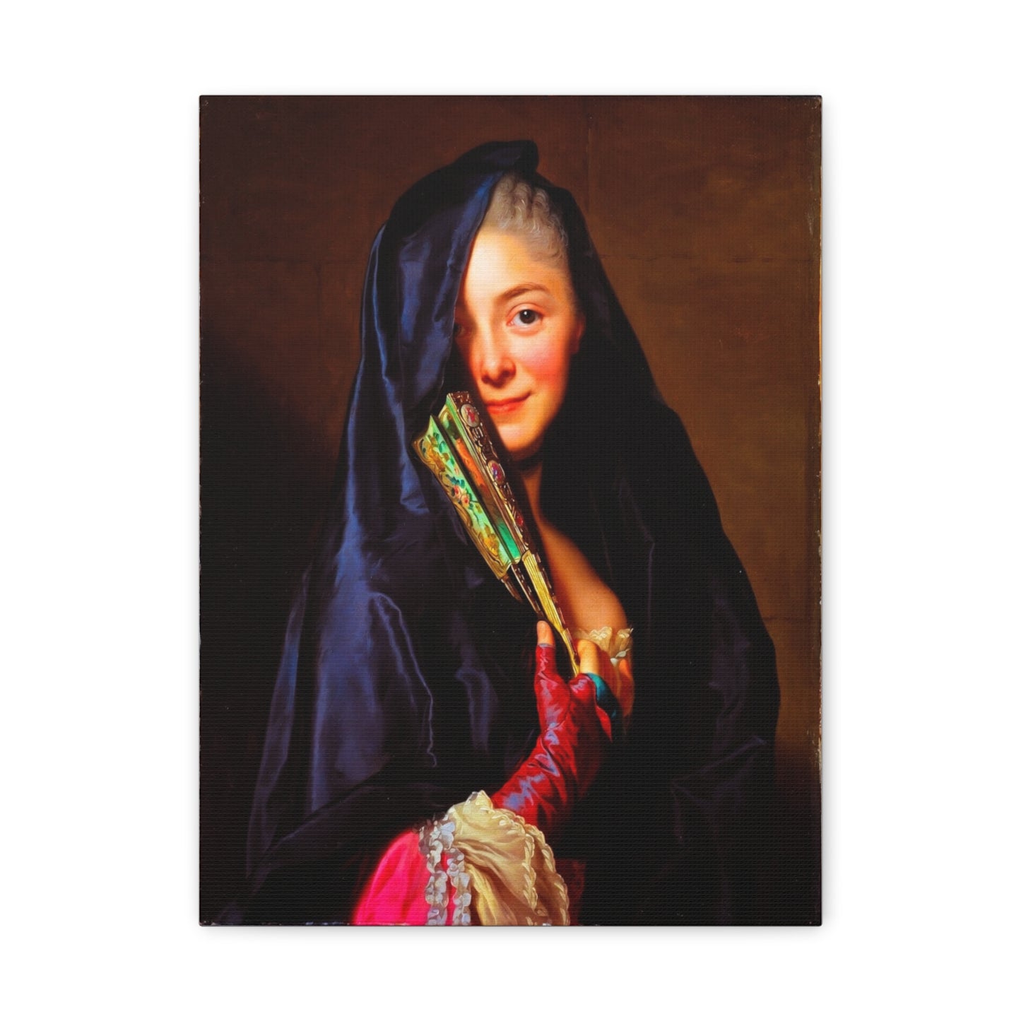 Vintage Portrait Canvas Print — Elegant Lady with Fan Matte Stretched Wall Art