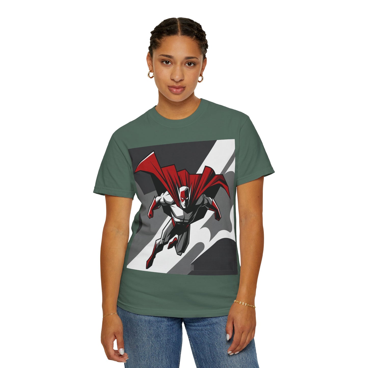 Superhero Action T-Shirt — Red Cape Comic Graphic Tee