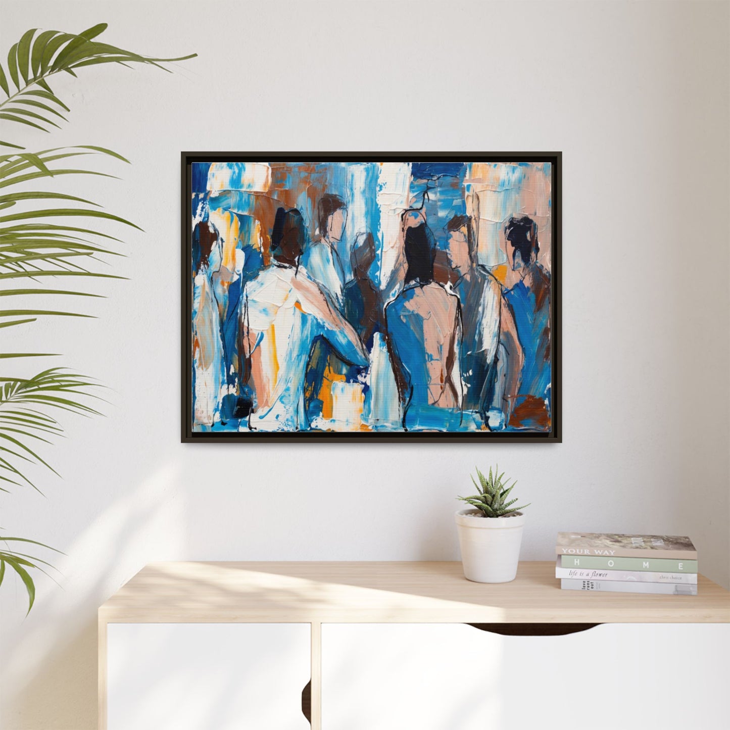 Abstract Coastal Figures Matte Canvas Framed Wall Art