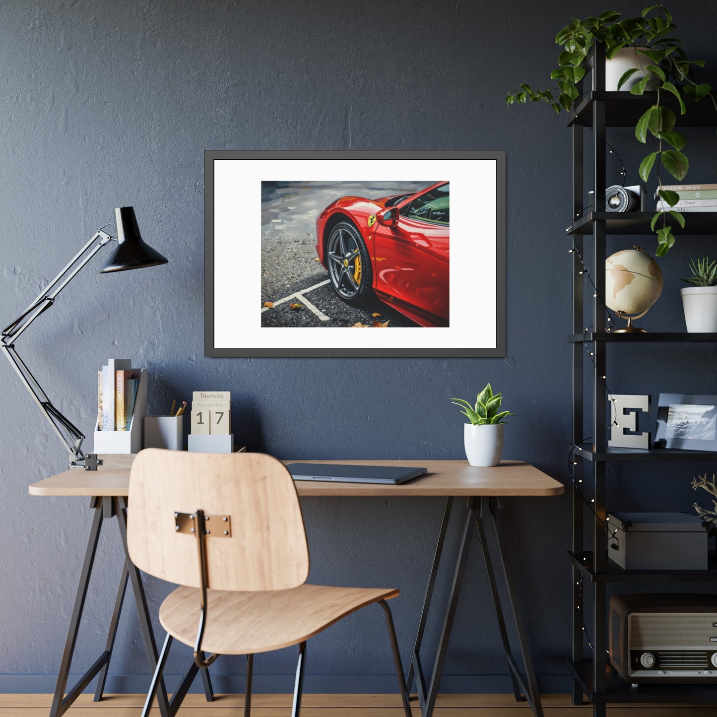 Framed Poster - Red Sports Car Photo, Modern Automotive Wall Art