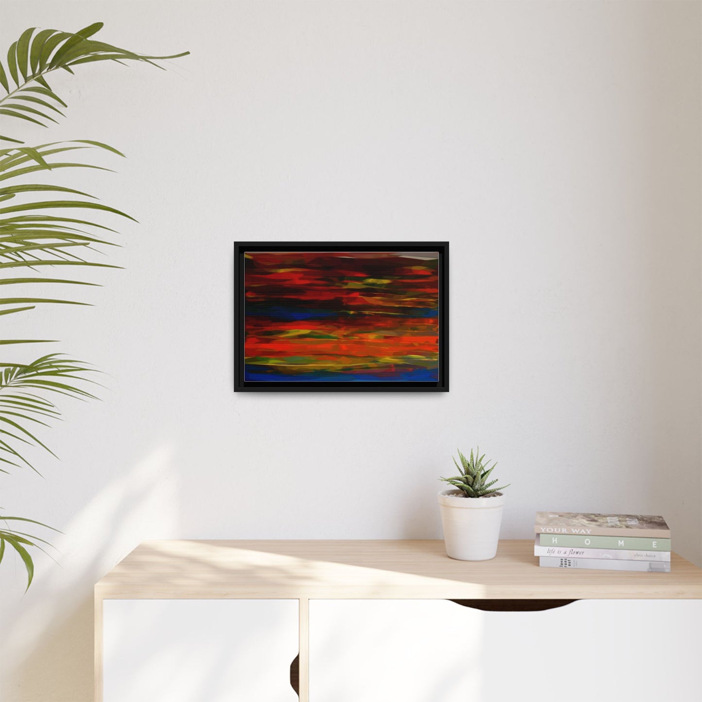 Abstract Multi-Color Matte Canvas Framed Wall Art — Bold Red & Blue Modern Painting