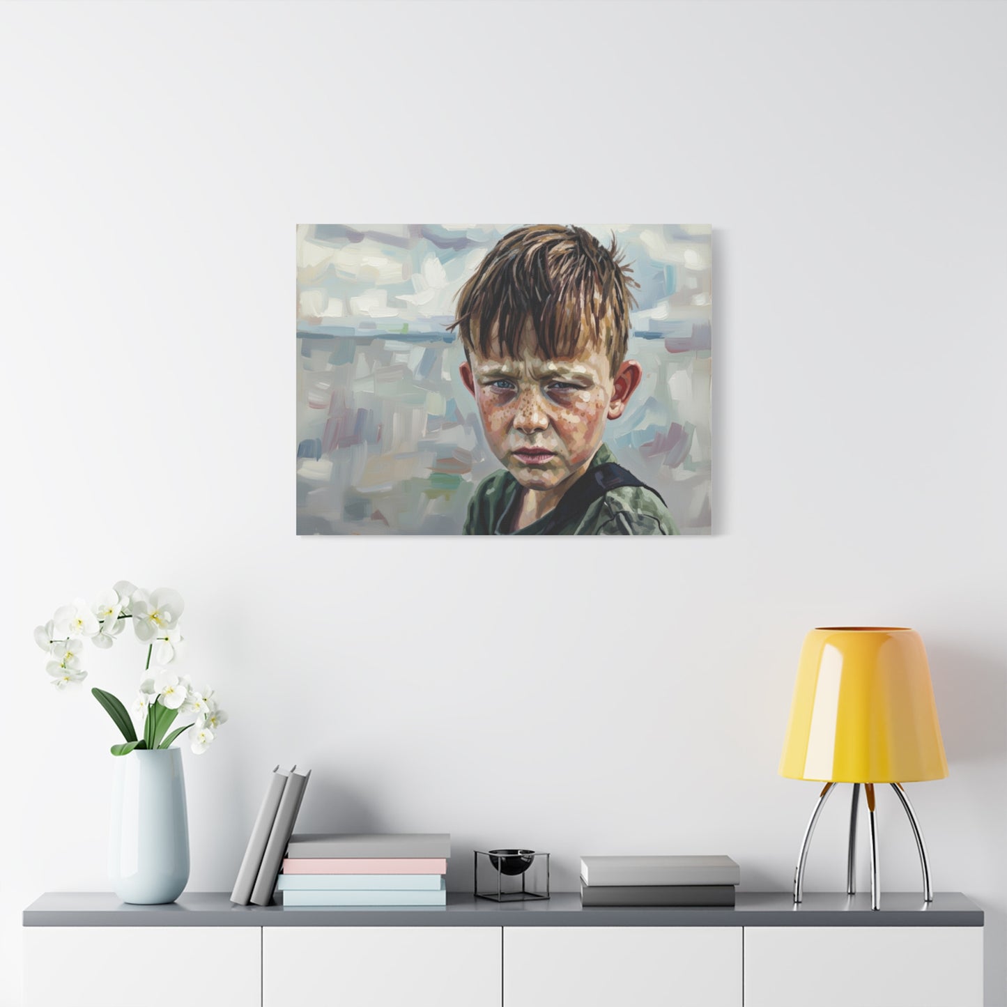 Melancholic Boy Portrait Canvas Print — Matte Stretched Wall Art