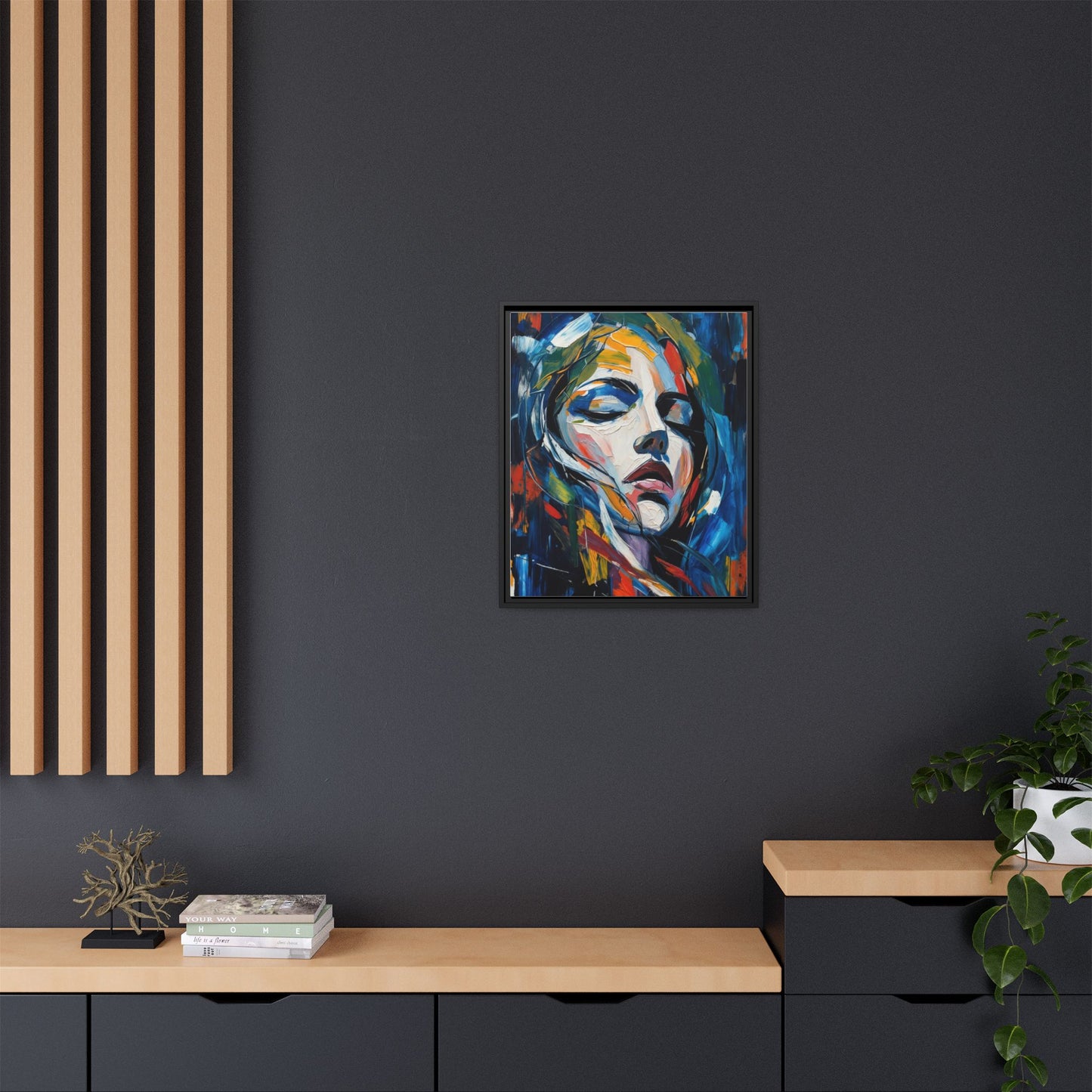 Abstract Colorful Woman Portrait — Framed Matte Canvas Wall Art