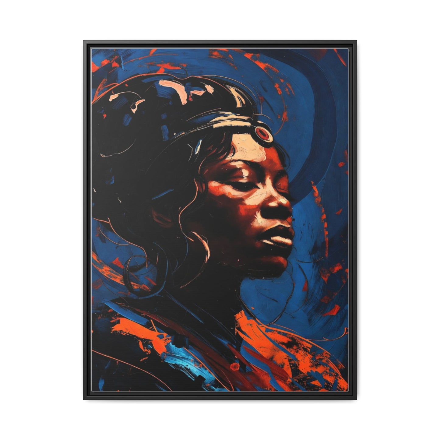 Framed Matte Canvas Art - Vibrant Portrait of a Black Woman (Multi-Color)