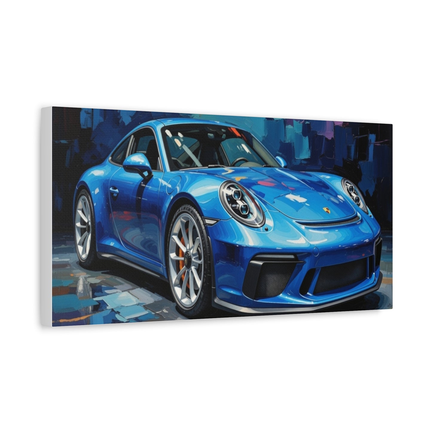 Blue Sports Car Canvas Wall Art — Modern Automotive Painting on Stretched Matte Canvas