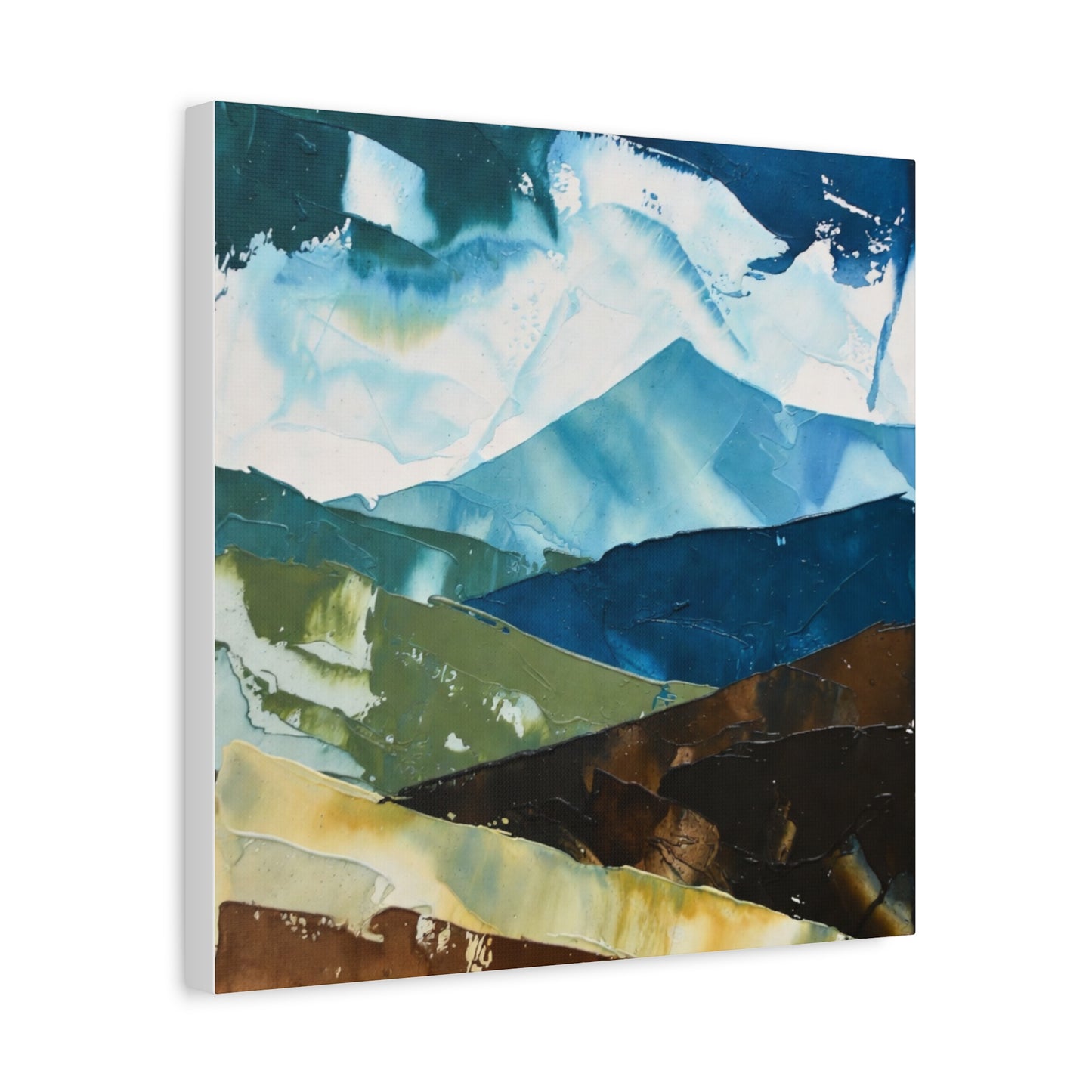 Abstract Mountain Landscape Matte Canvas Wall Art — Blue & Earth Tone Stretched Canvas