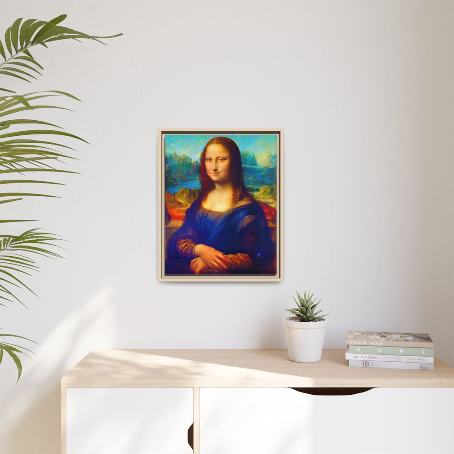 Framed Matte Canvas Print — Colorful Mona Lisa Wall Art