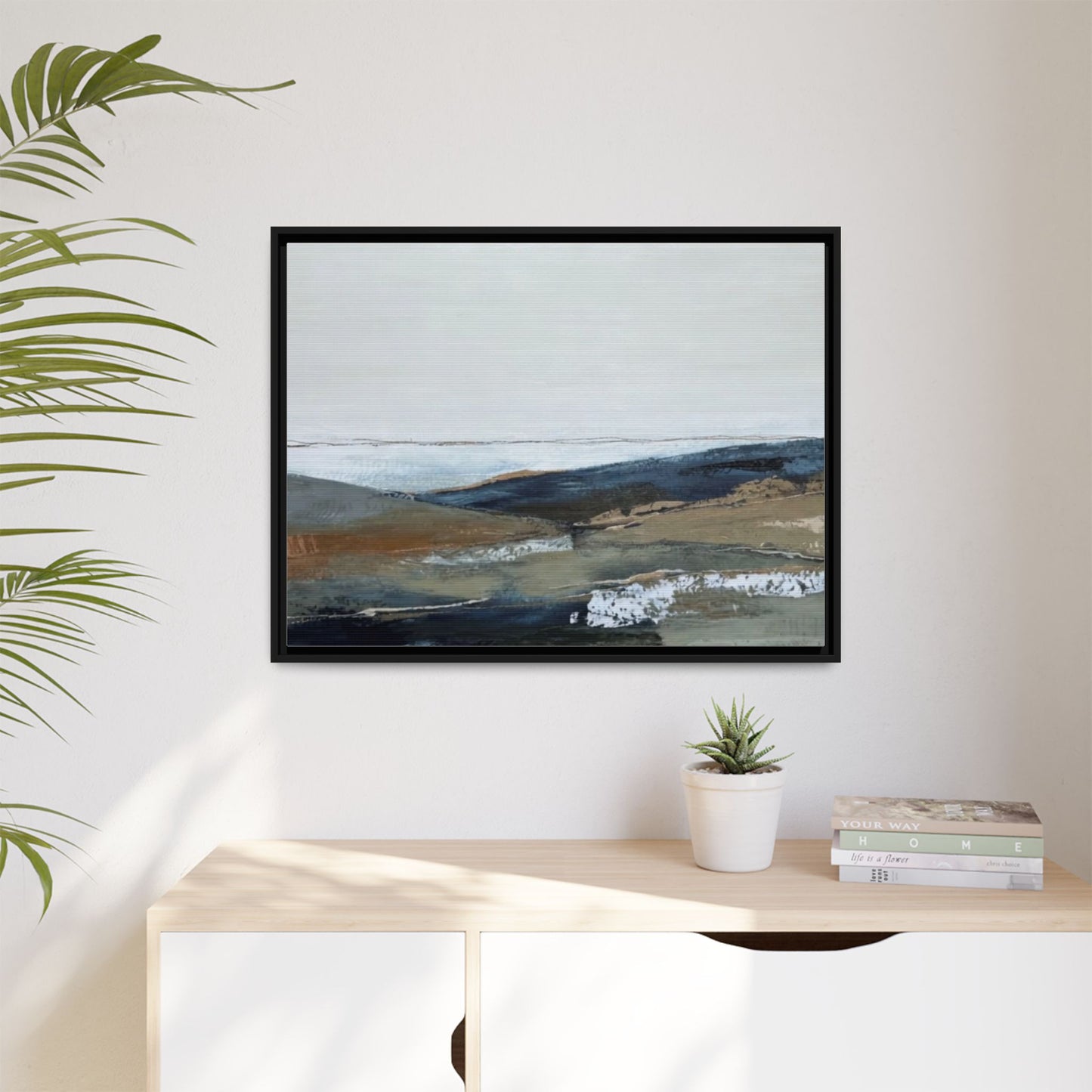 Framed Matte Canvas Wall Art — Serene Coastal Abstract Landscape