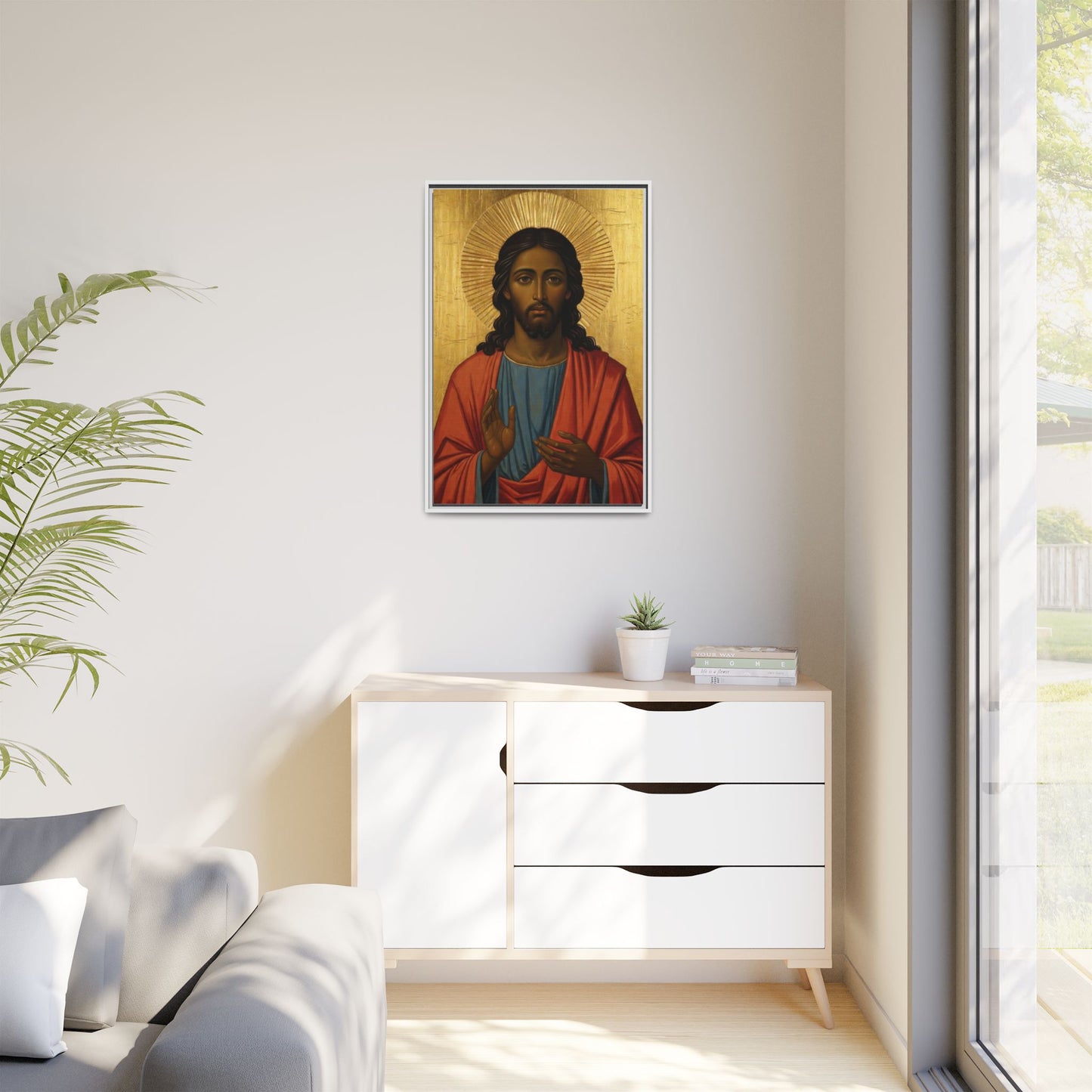 Framed Orthodox Christ Icon Matte Canvas — Religious Wall Art for Home, Church, or Prayer Corner