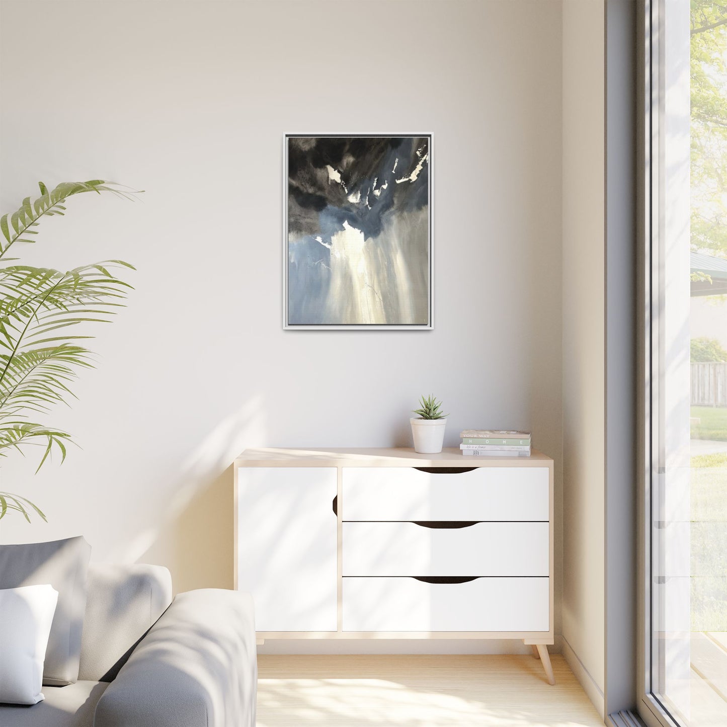 Framed Matte Canvas Art — Moody Abstract Sky Painting