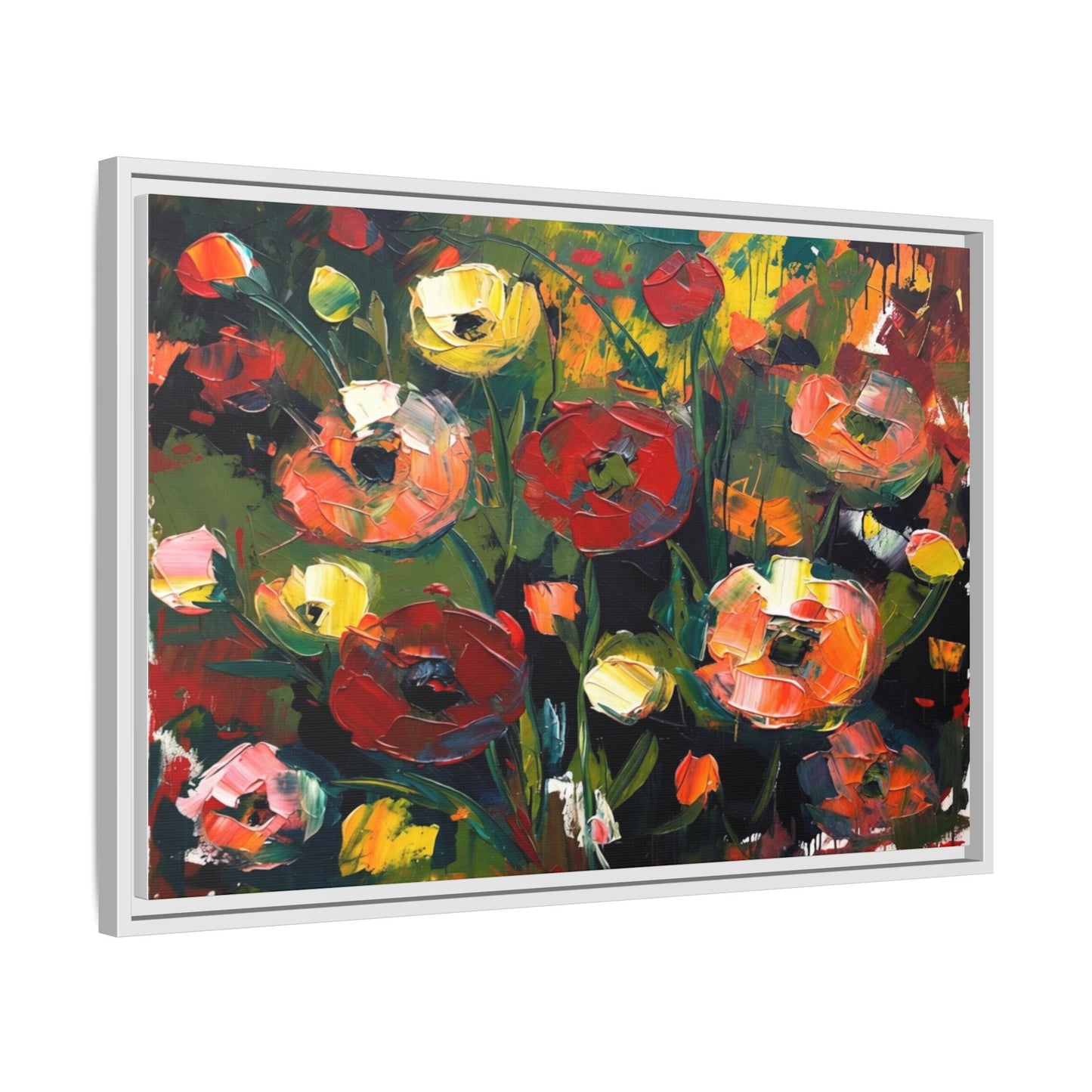 Framed Floral Canvas Print — Vibrant Abstract Poppies Wall Art