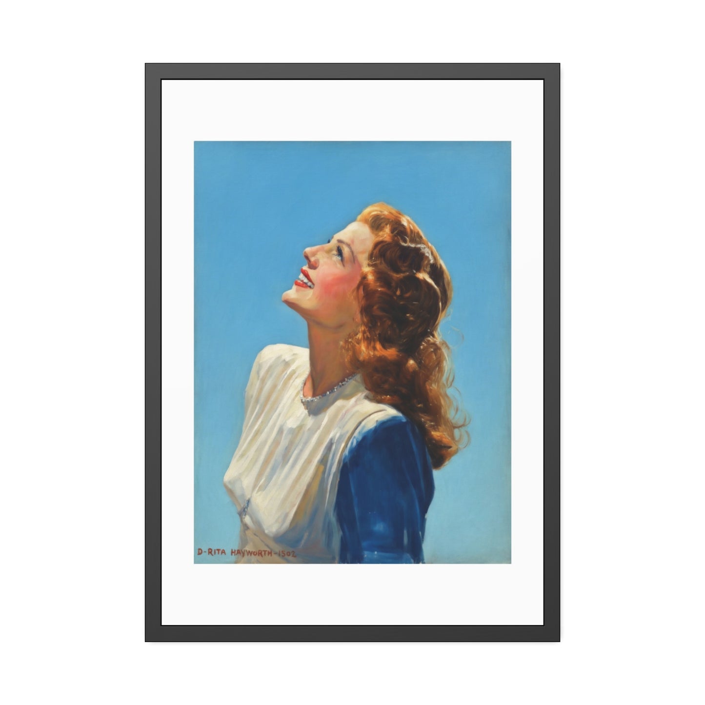 Vintage Rita Hayworth Looking Up Framed Art Print — Retro Mid-century Poster