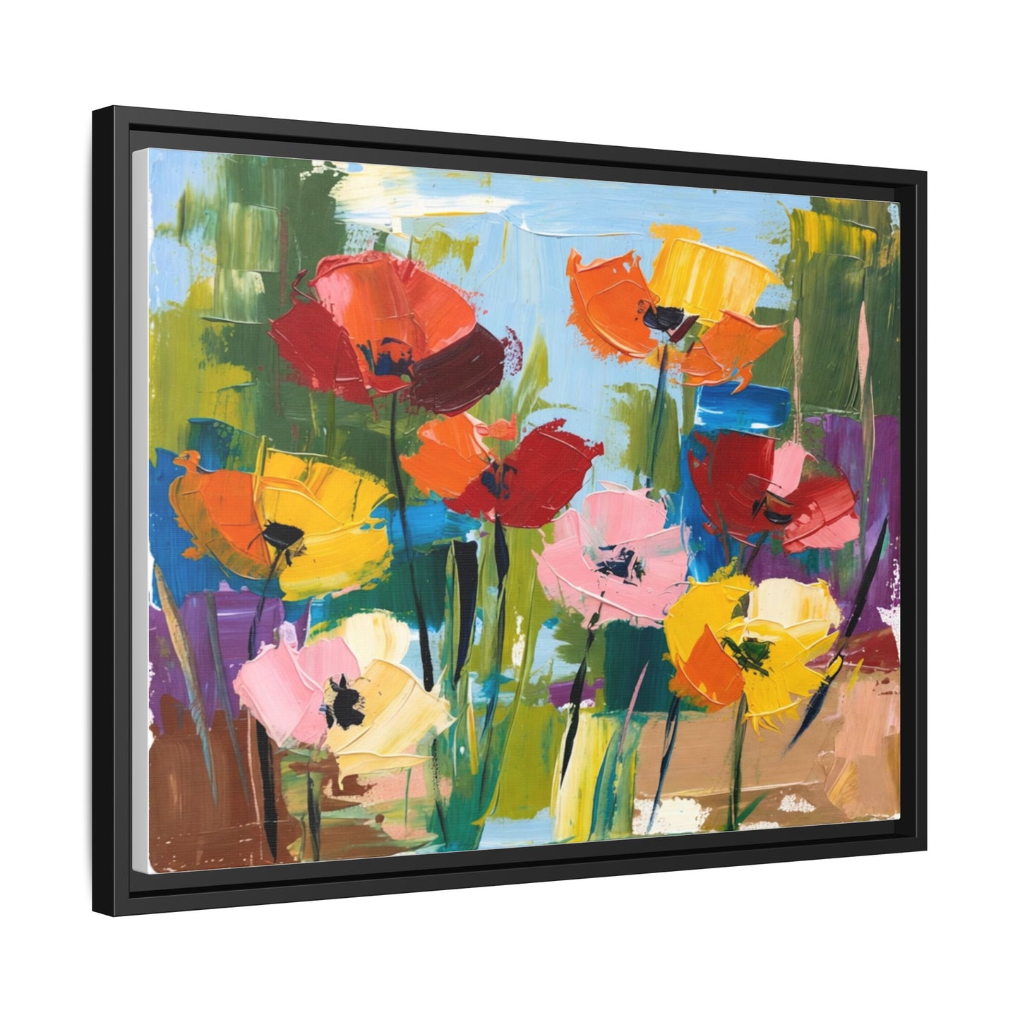 Framed Floral Canvas Print — Colorful Abstract Poppy Artwork