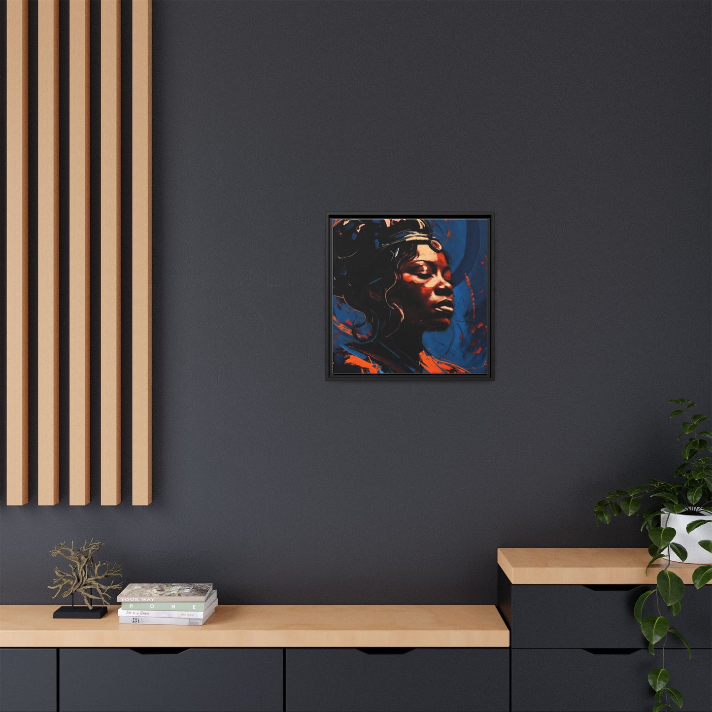Framed Matte Canvas Art - Vibrant Portrait of a Black Woman (Multi-Color)