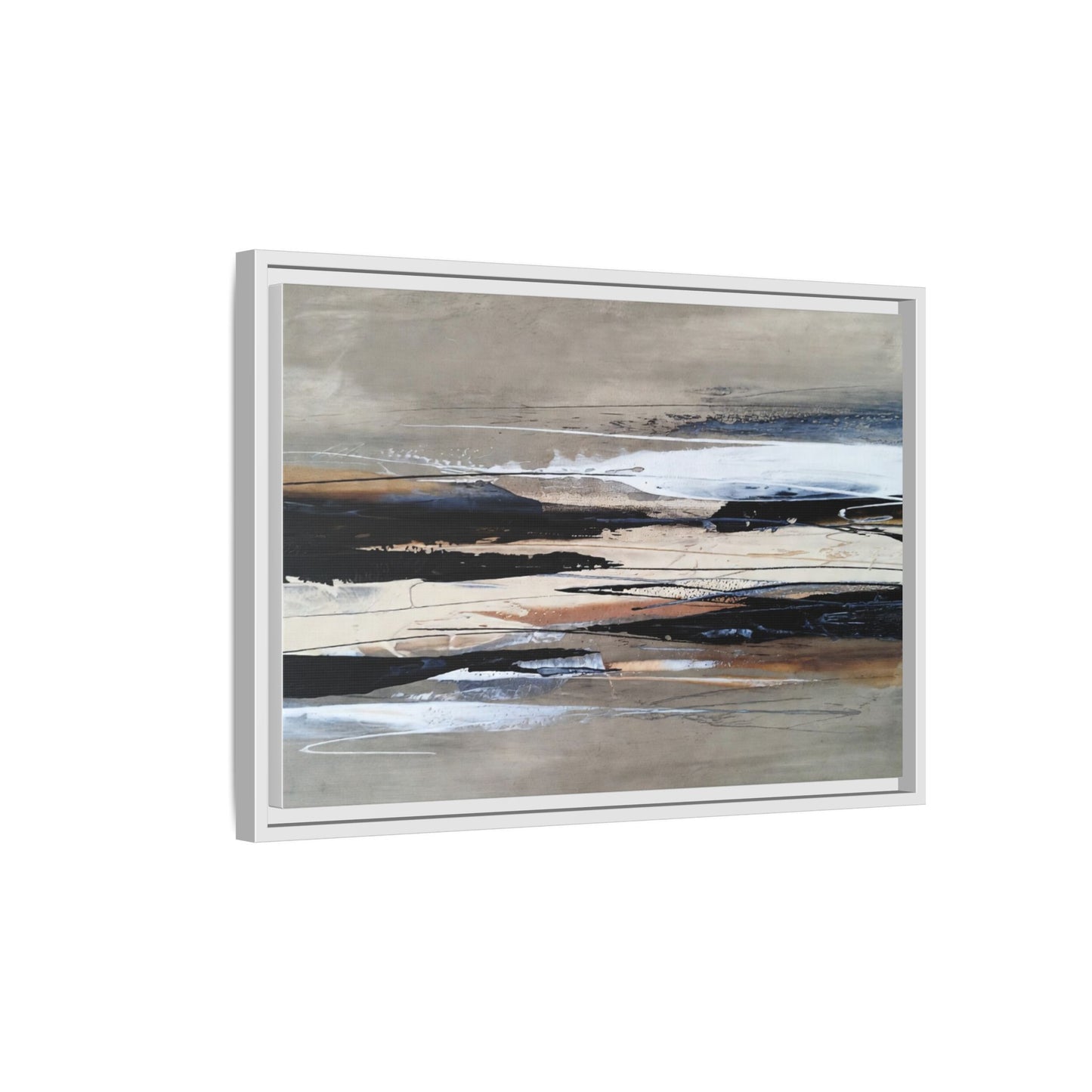 Abstract Seascape Matte Canvas Framed Wall Art — Neutral Coastal Landscape