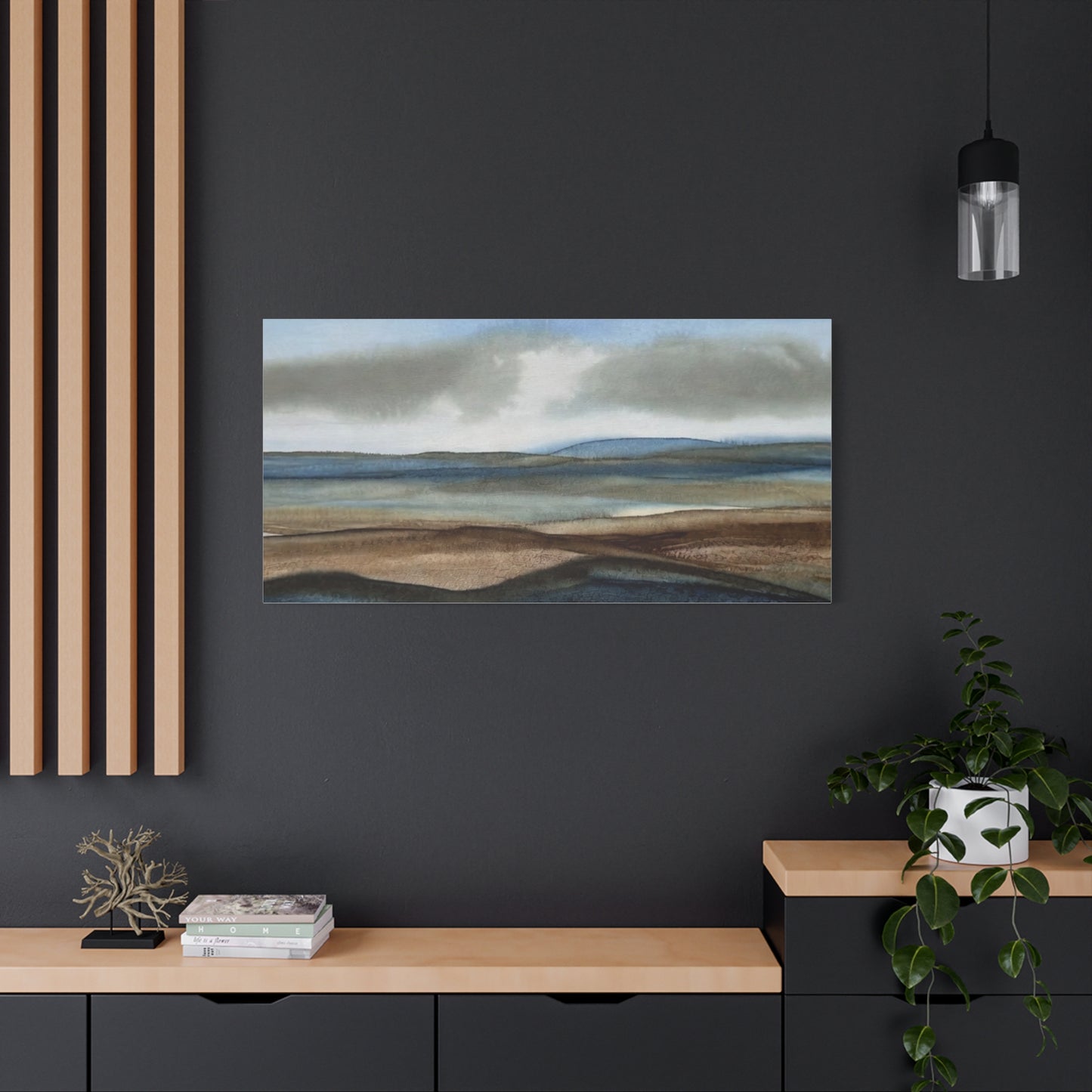 Coastal Mist Matte Canvas Print — Serene Blue-Brown Landscape Wall Art