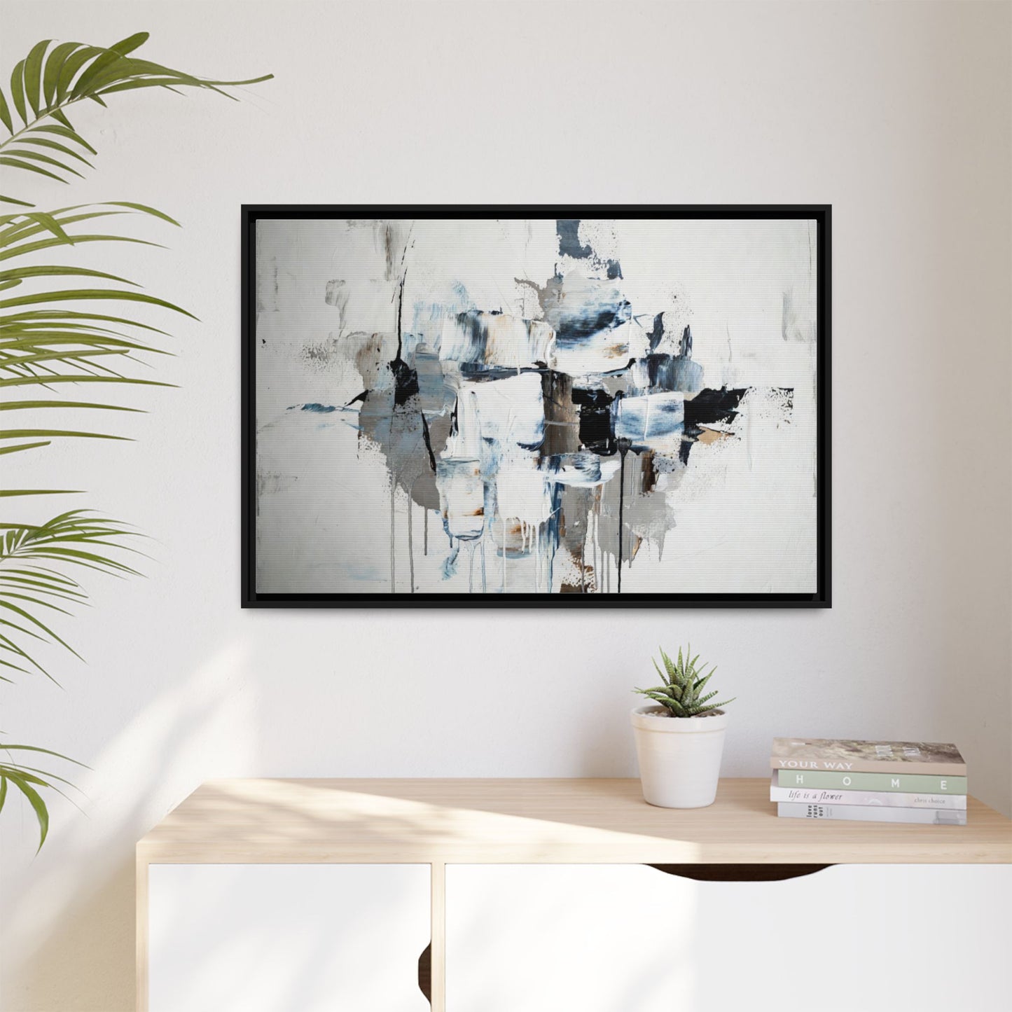 Framed Abstract Canvas Art — Blue Neutral Modern Wall Print