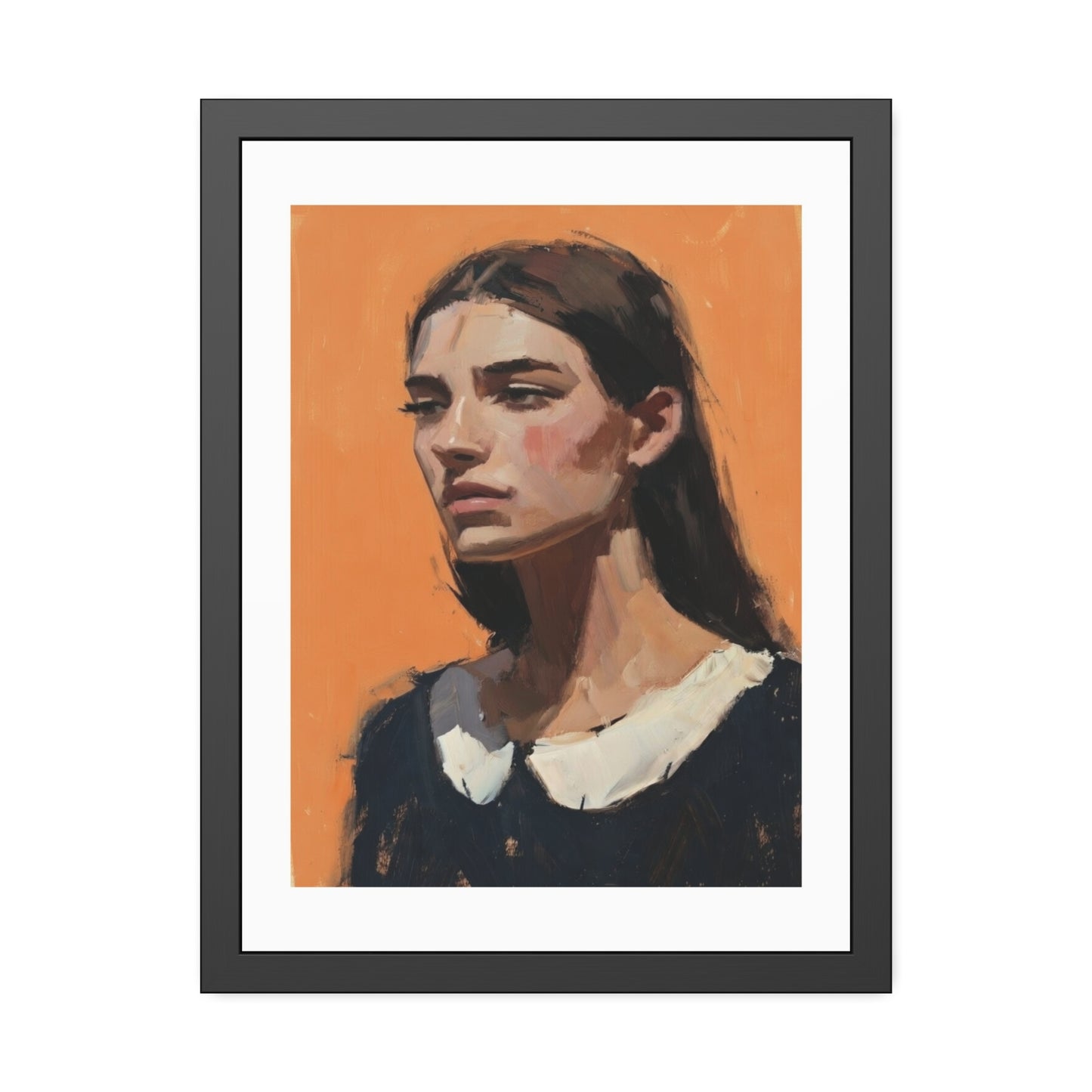 Framed Art Print — Portrait Painting on Orange Background