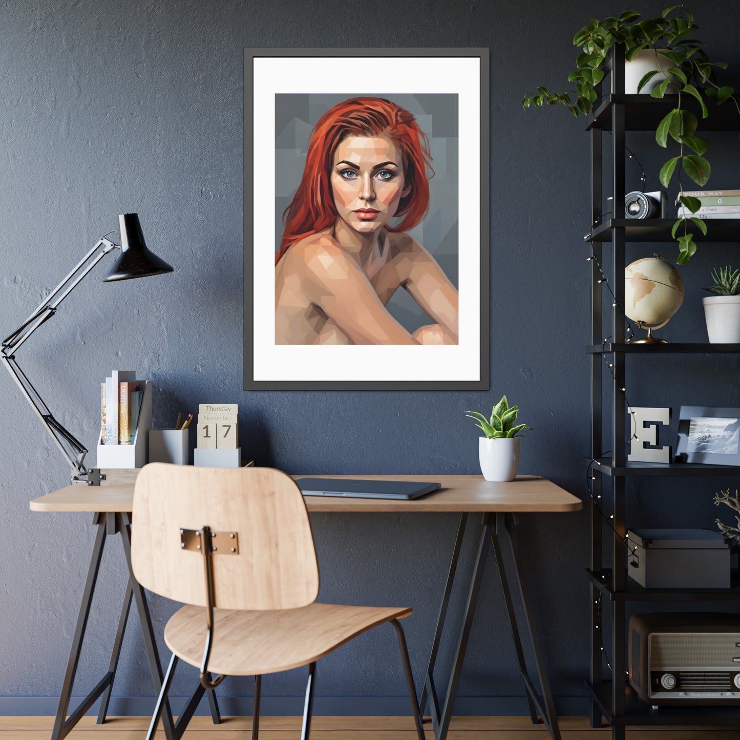 Framed Poster — Geometric Redhead Portrait Art Print