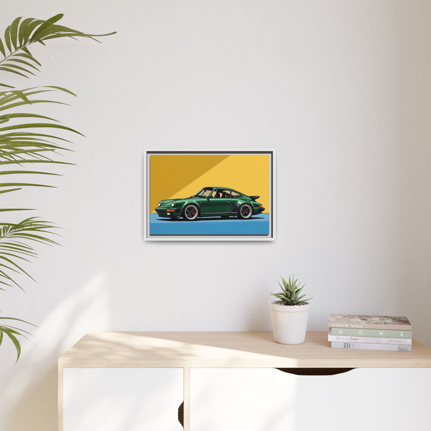 Framed Matte Canvas — Green Sports Car Wall Art