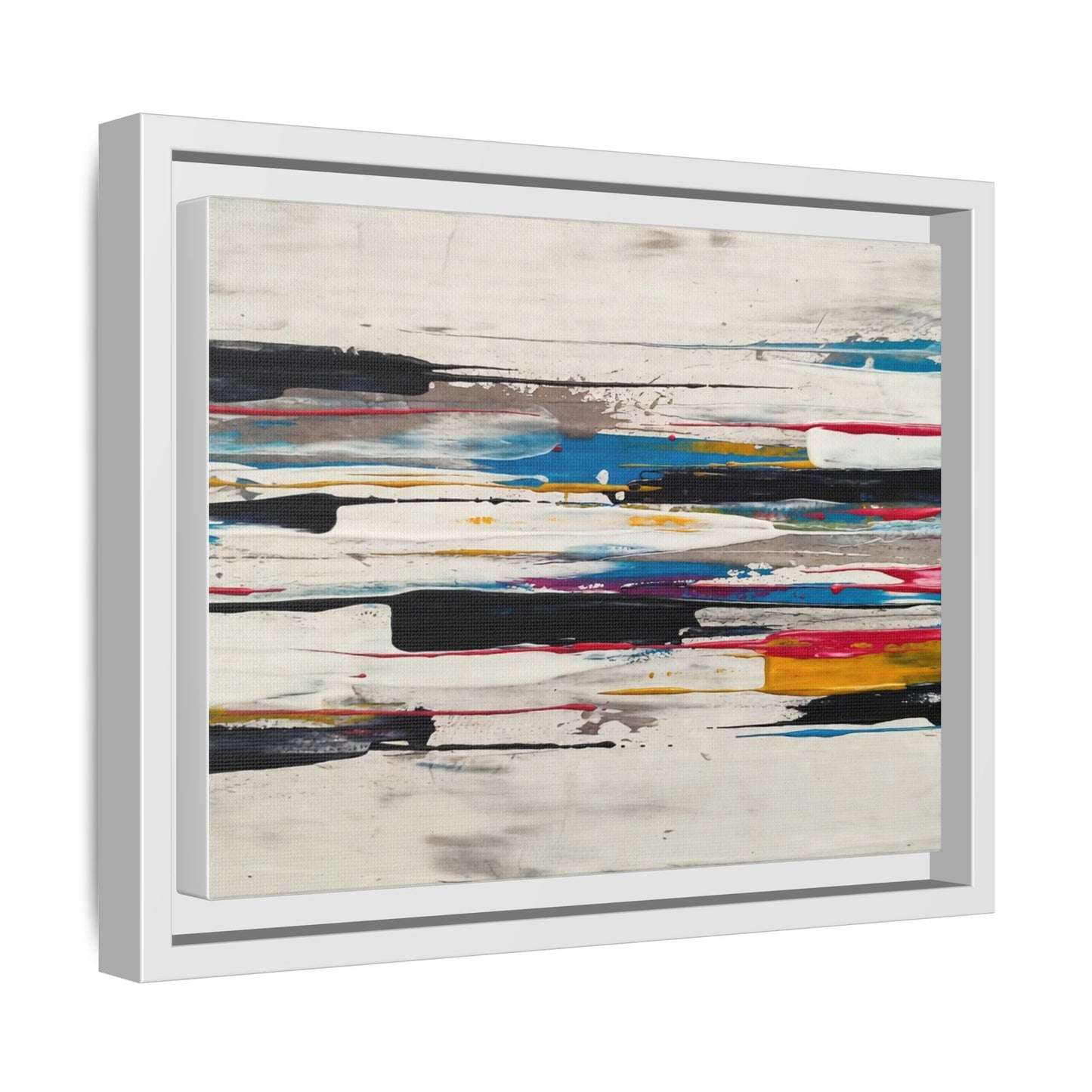 Abstract Multi-Color Framed Canvas Wall Art — Modern Horizontal Brushstroke Print