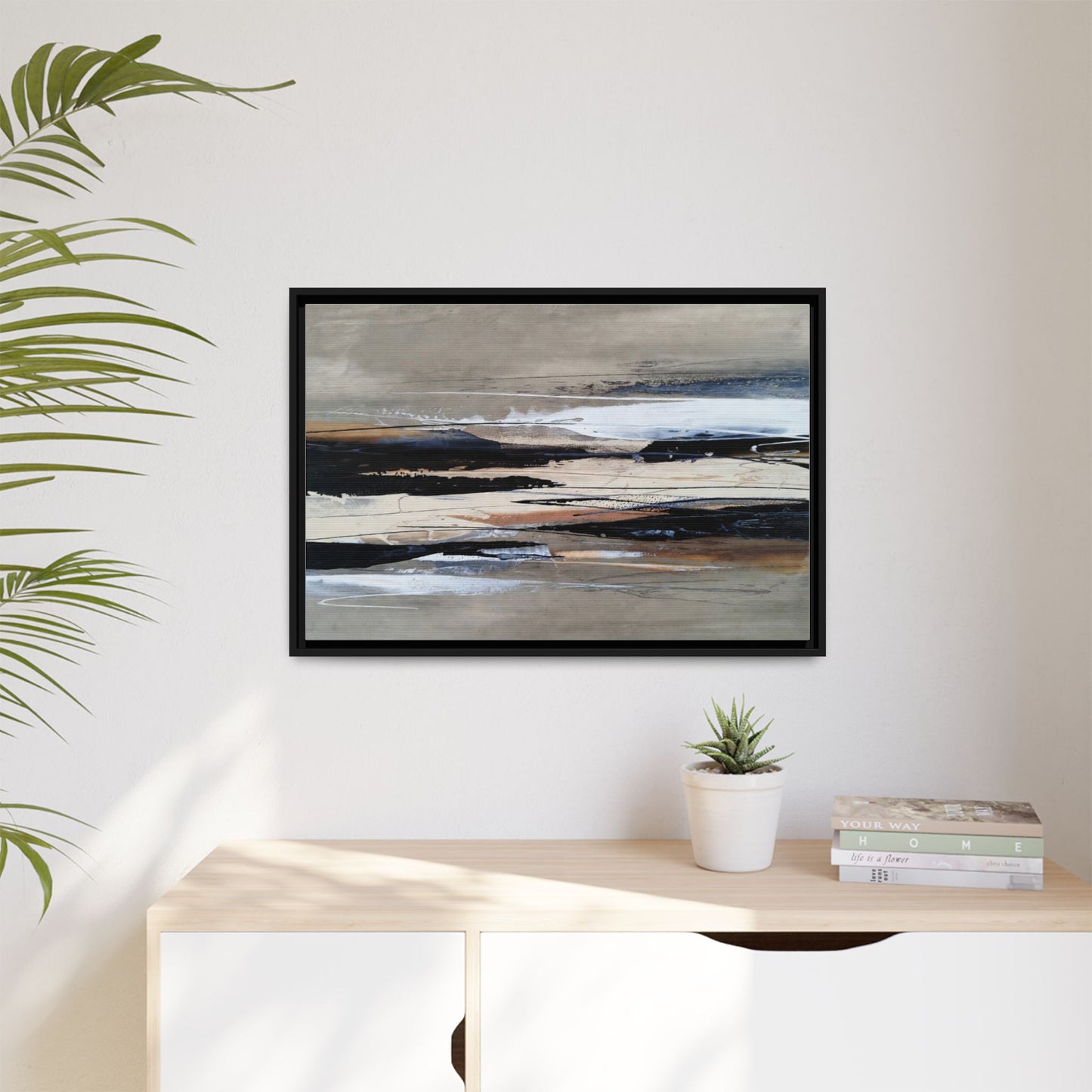 Abstract Seascape Matte Canvas Framed Wall Art — Neutral Coastal Landscape