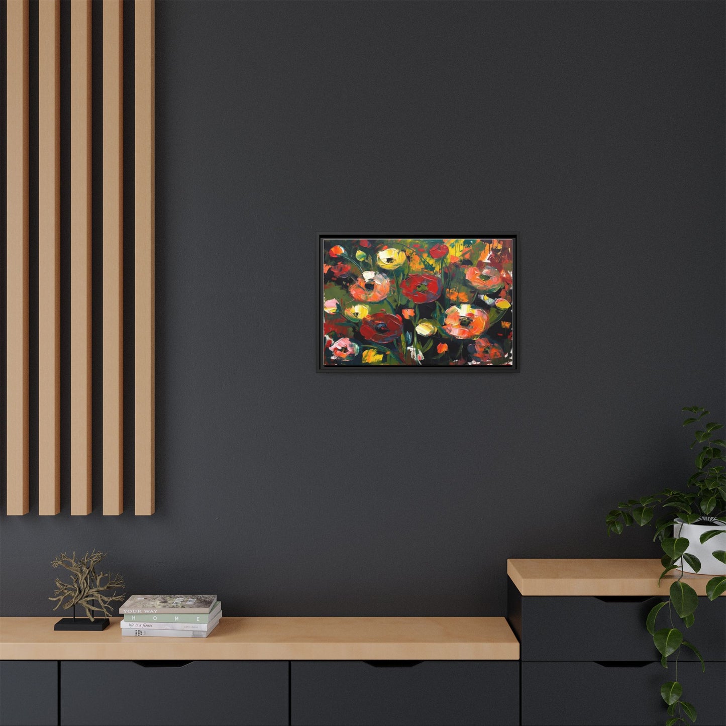 Framed Floral Canvas Print — Vibrant Abstract Poppies Wall Art