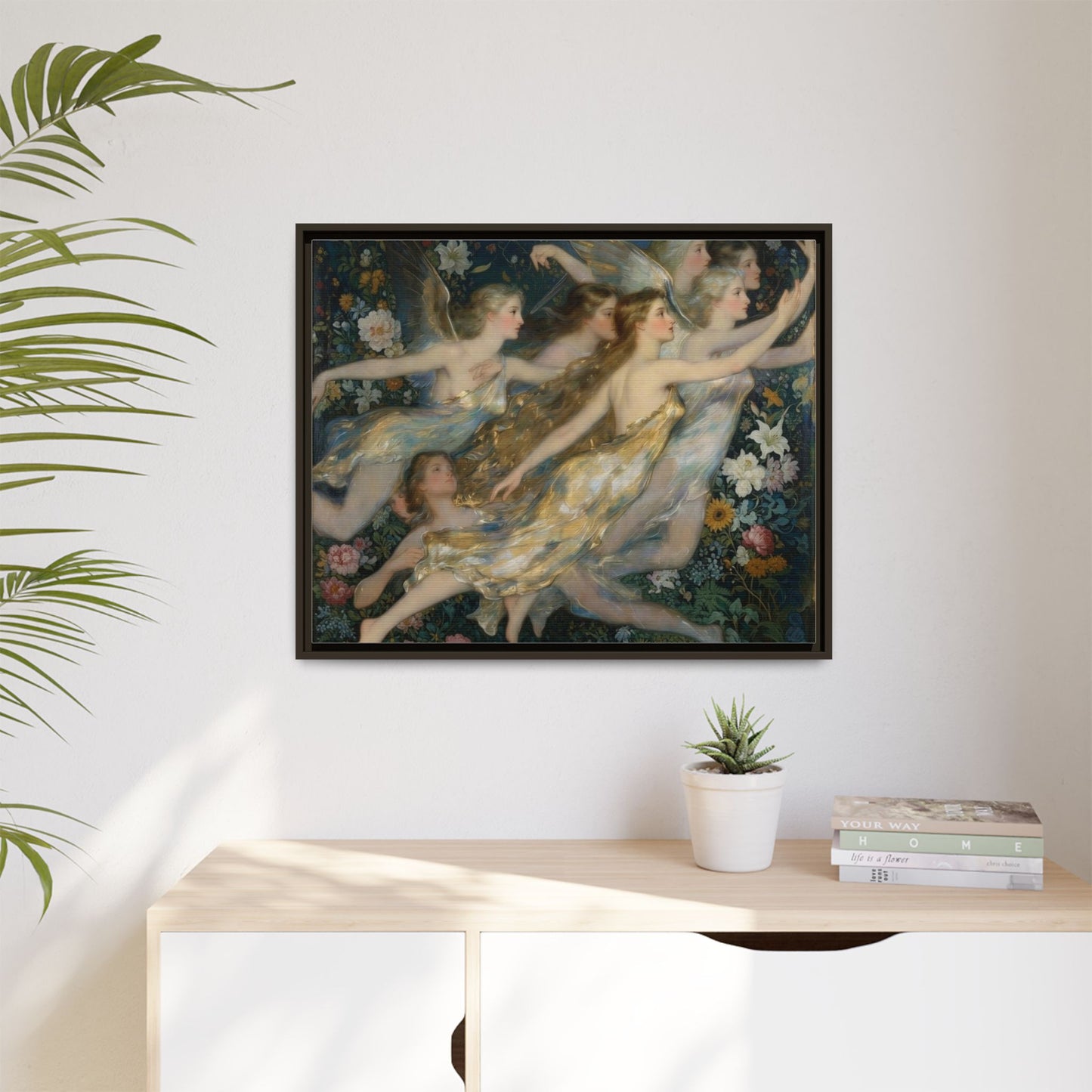 Framed Matte Canvas Wall Art — Vintage Fairies & Floral Painting