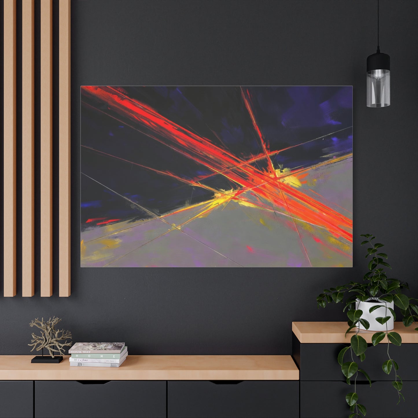 Abstract Red Streaks Matte Canvas Print — Modern Geometric Wall Art