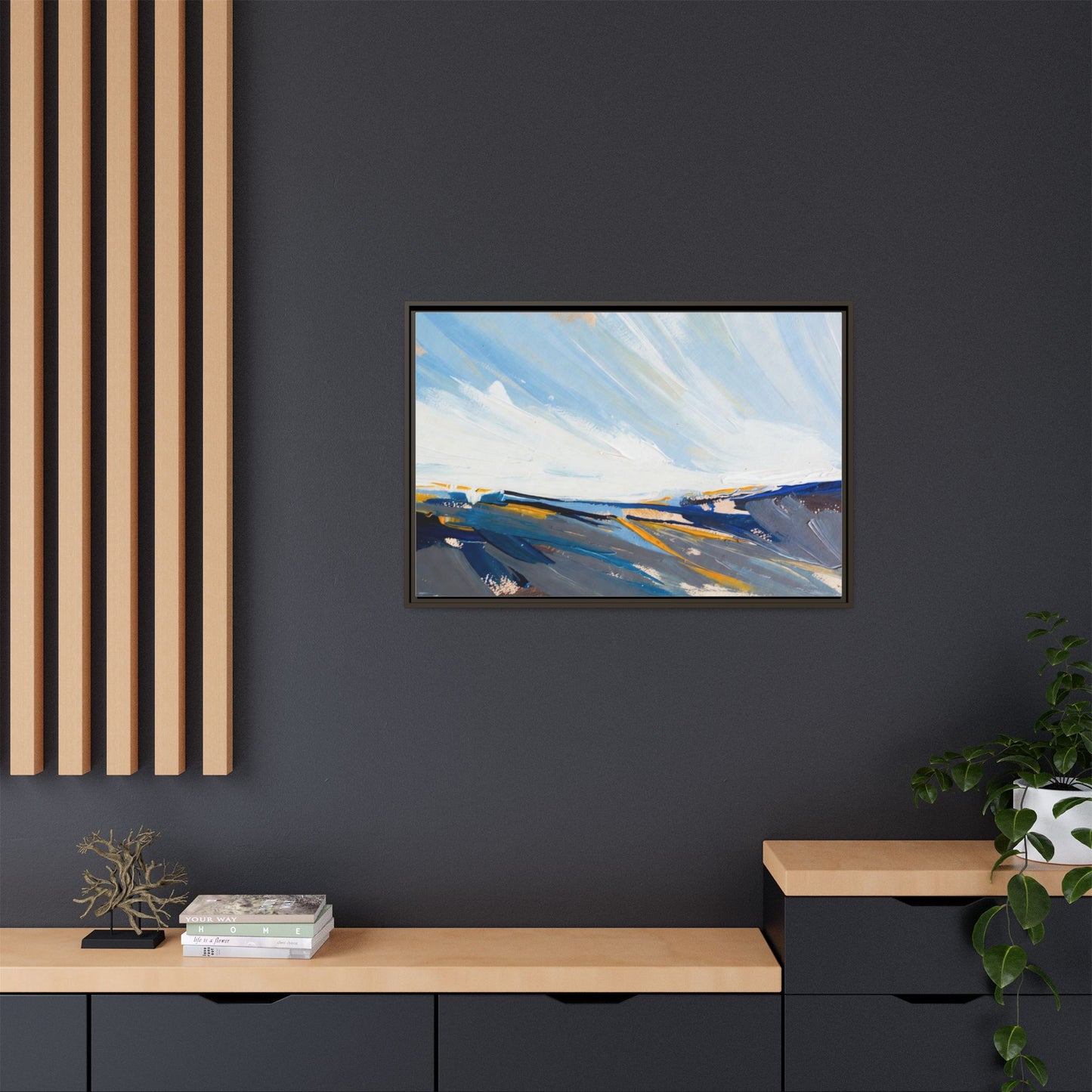 Framed Abstract Seascape Canvas Print — Matte Multi‑Color Wall Art