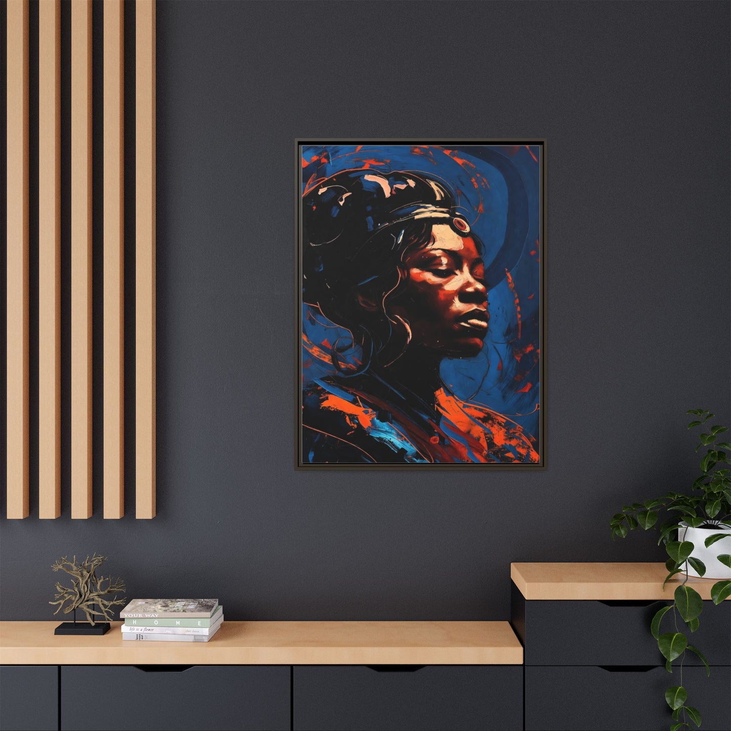 Framed Matte Canvas Art - Vibrant Portrait of a Black Woman (Multi-Color)