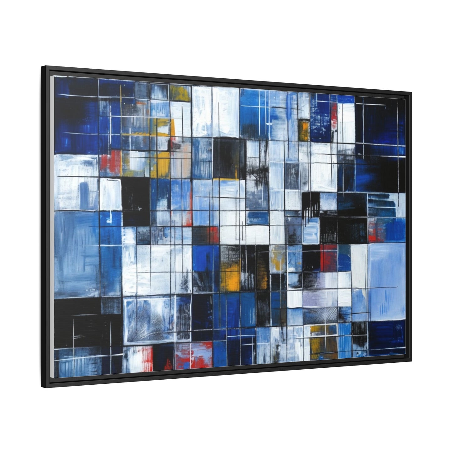 Abstract Blue Grid Matte Canvas Framed Art Print
