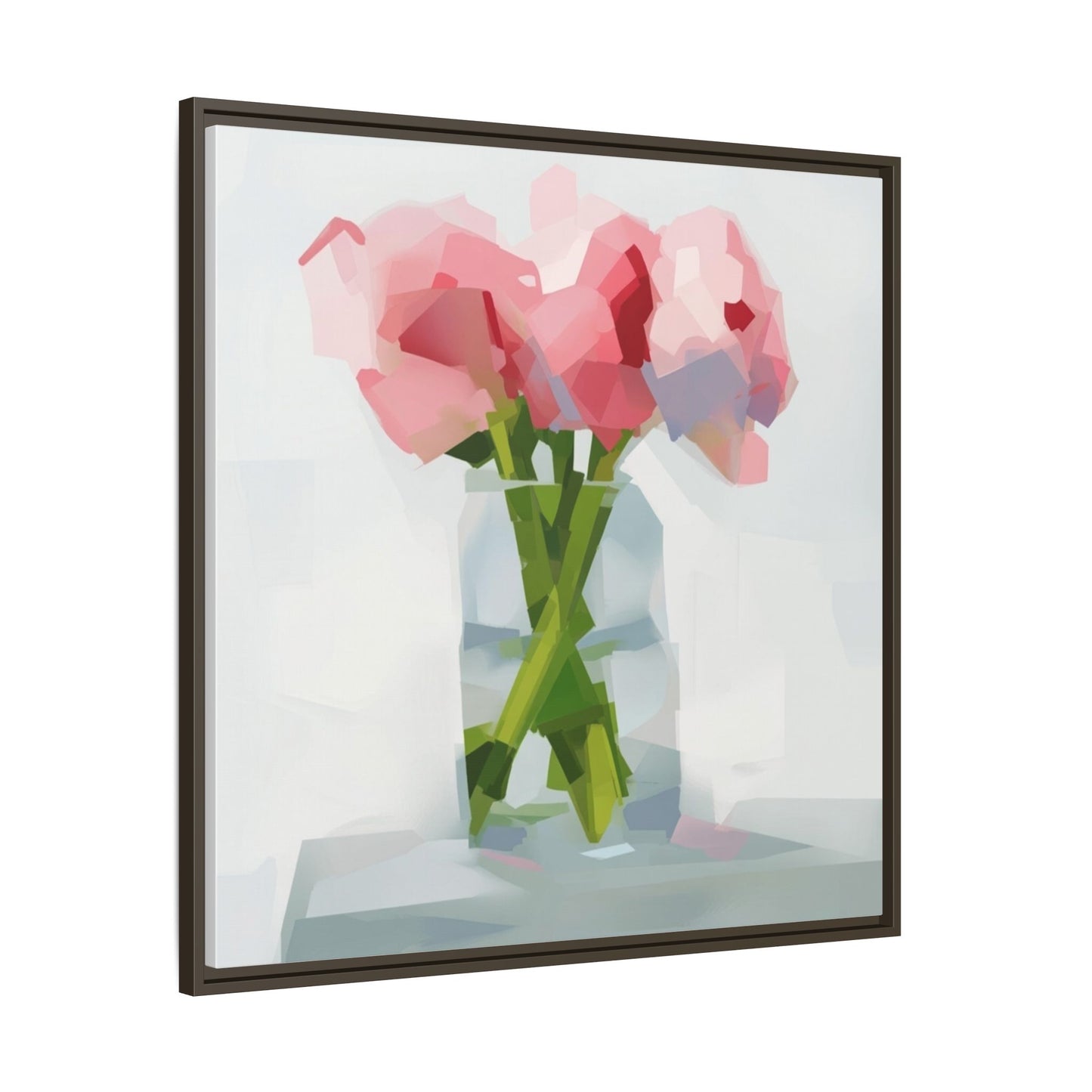 Framed Floral Canvas Art — Pink Peonies in Vase (Matte)