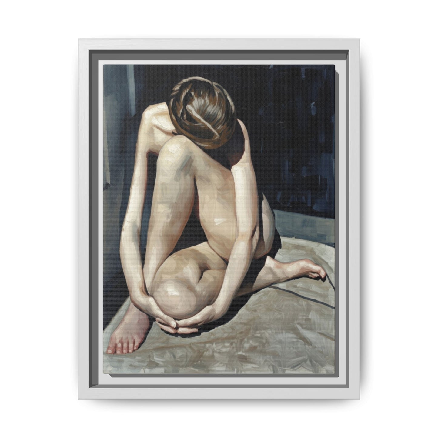 Framed Matte Canvas Print Contemplative Nude Figure Art