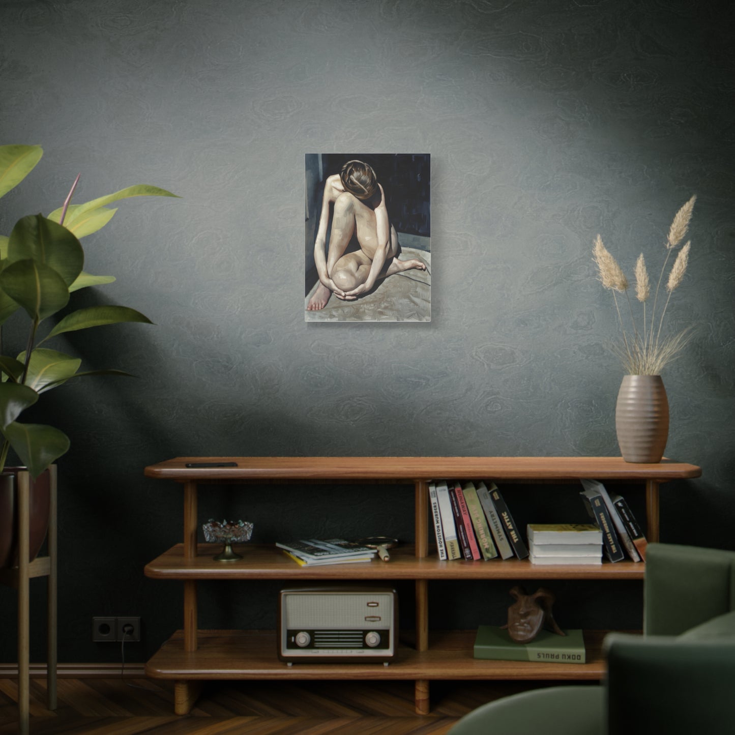 Figurative Nude Art Canvas Print — Contemplative Female Figure Matte Stretched