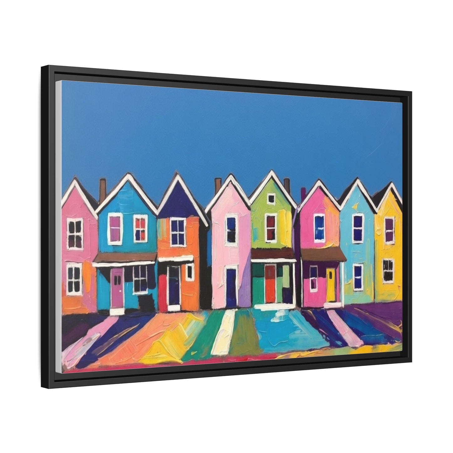 Colorful Beach Houses Matte Canvas Framed Wall Art