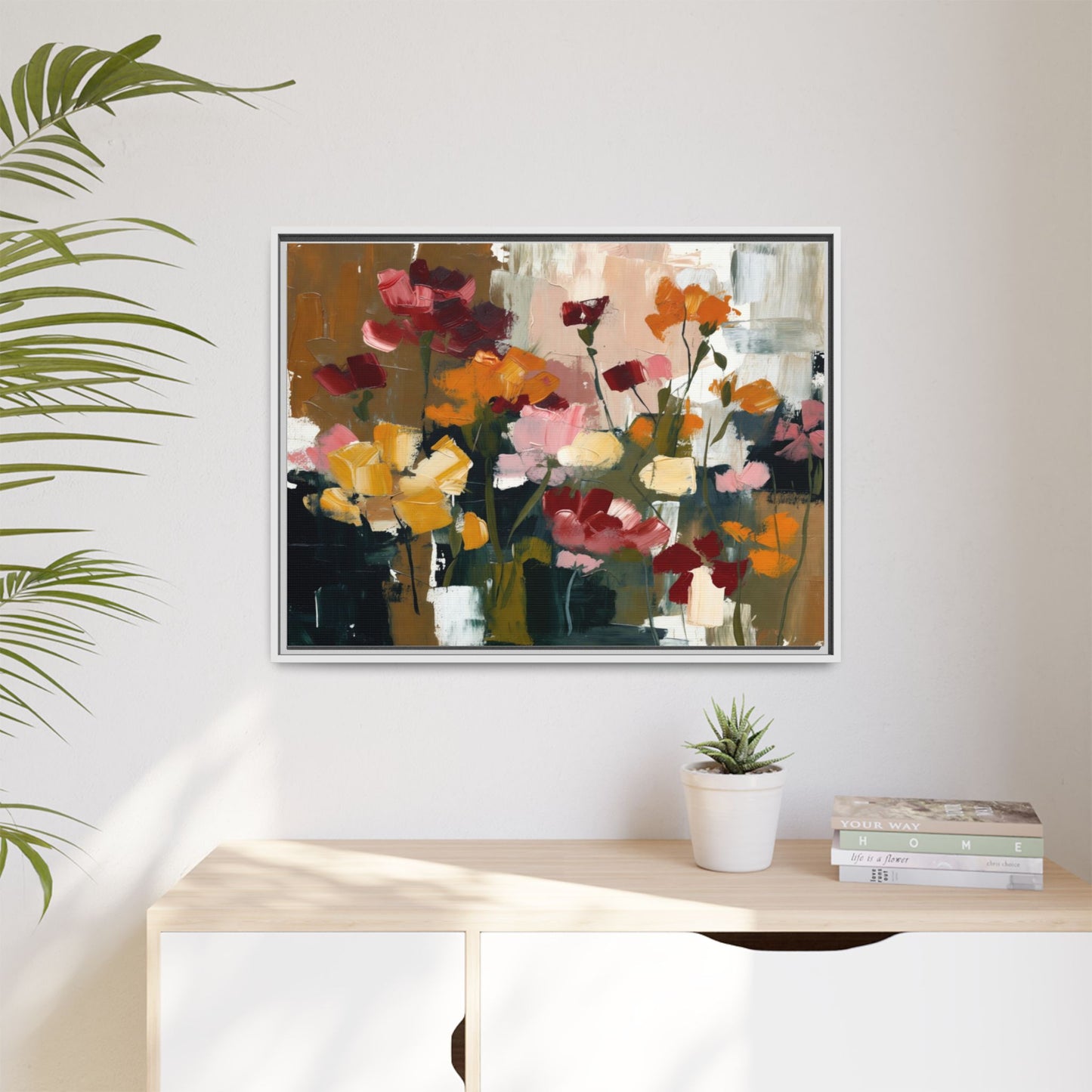 Framed Matte Canvas Floral Abstract Wall Art
