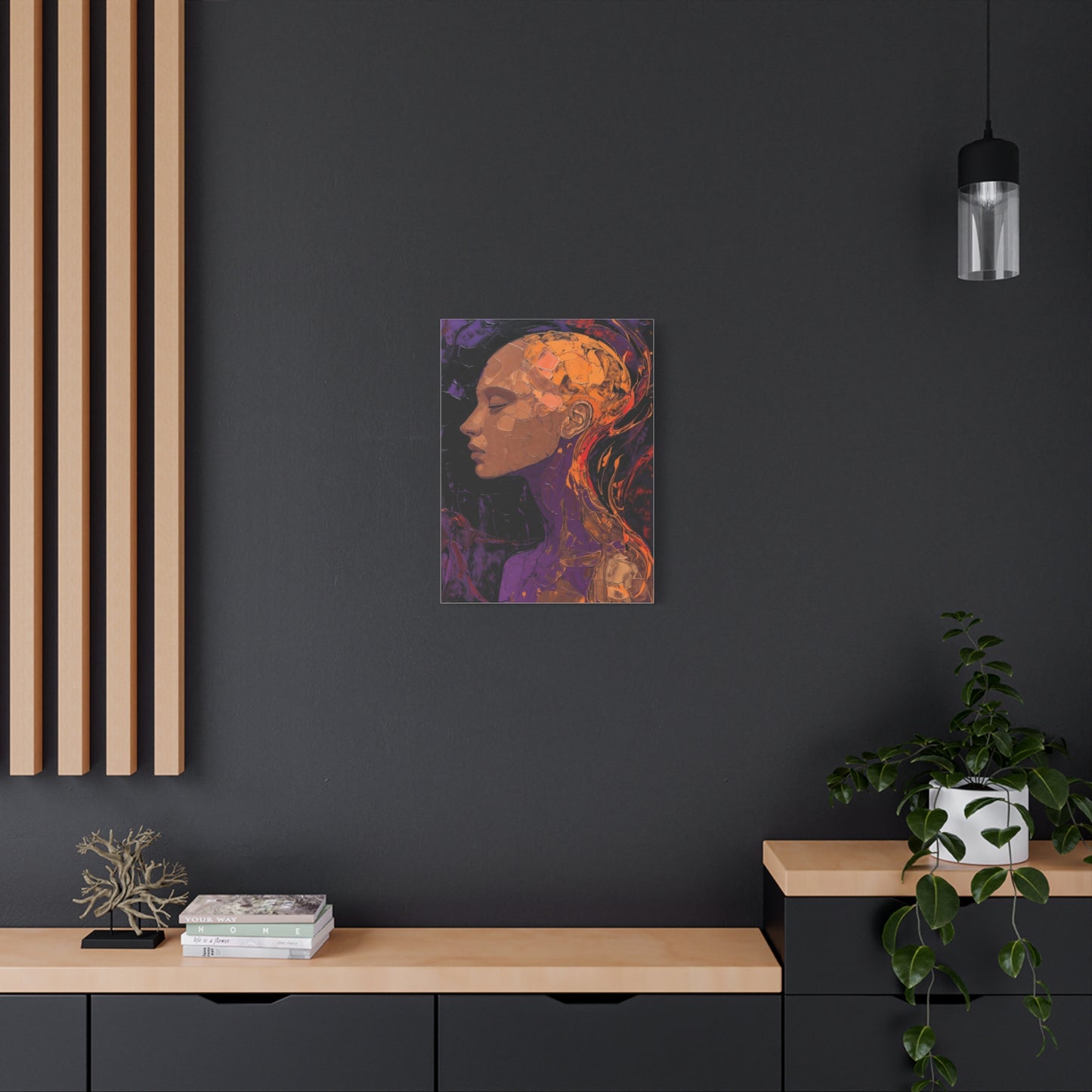 Abstract Portrait Canvas - Meditative Female Profile in Purple & Orange