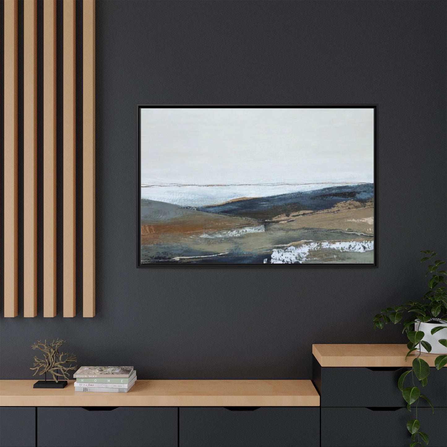 Framed Matte Canvas Wall Art — Serene Coastal Abstract Landscape
