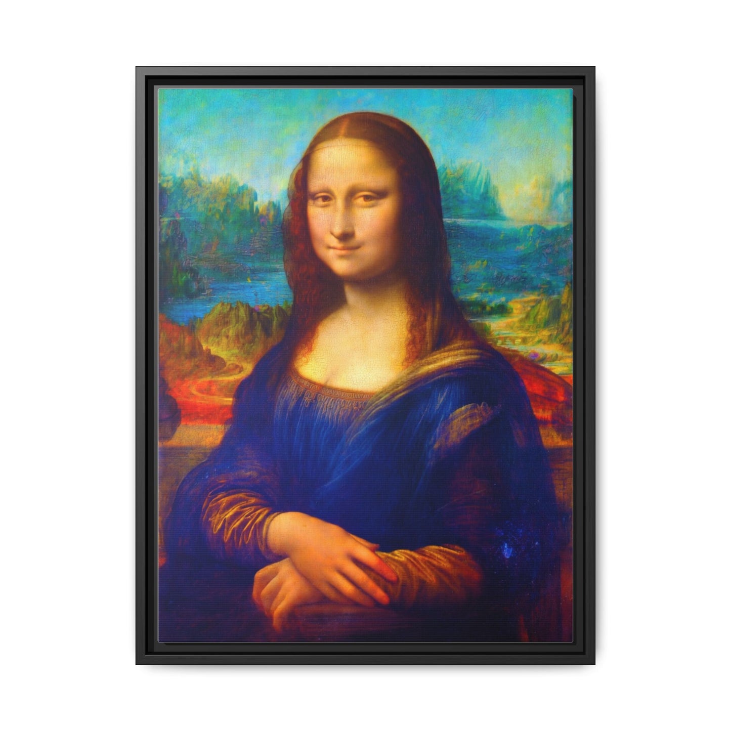 Framed Matte Canvas Print — Colorful Mona Lisa Wall Art