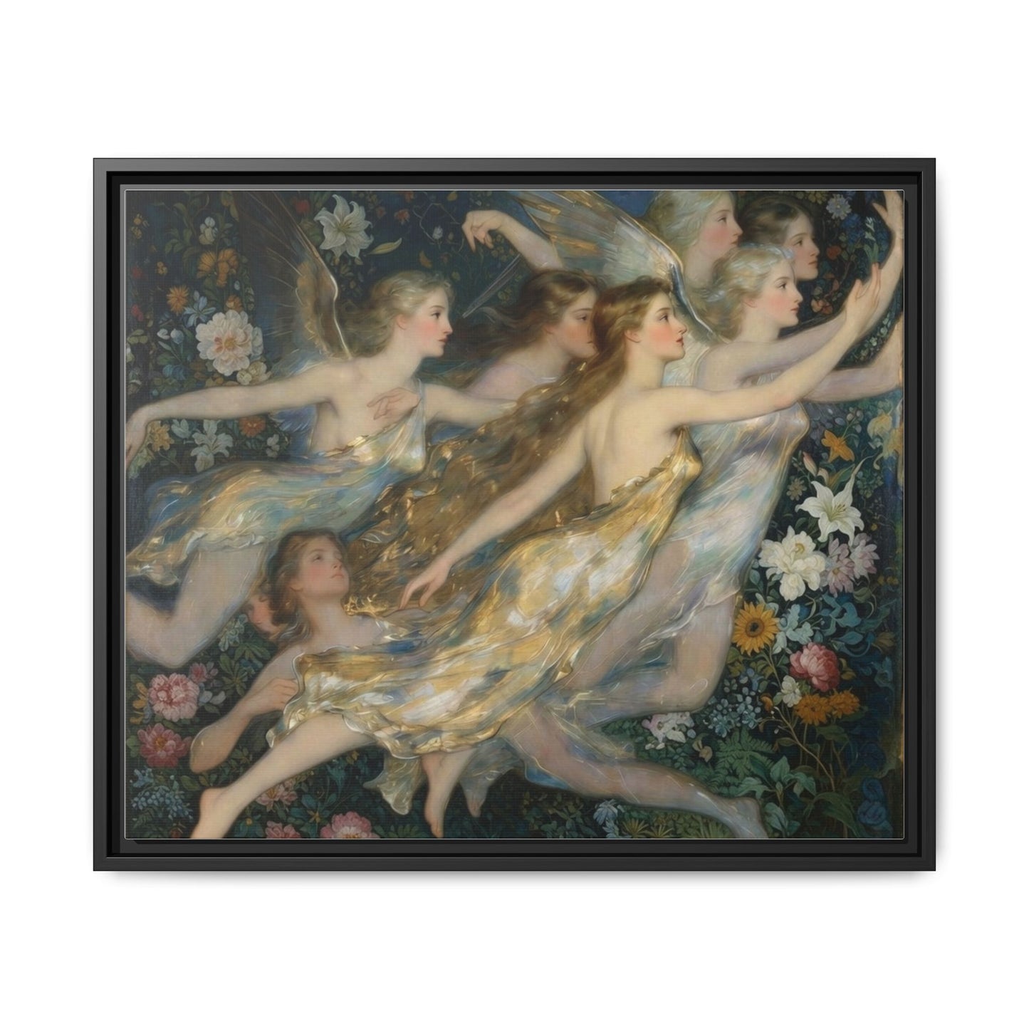 Framed Matte Canvas Wall Art — Vintage Fairies & Floral Painting