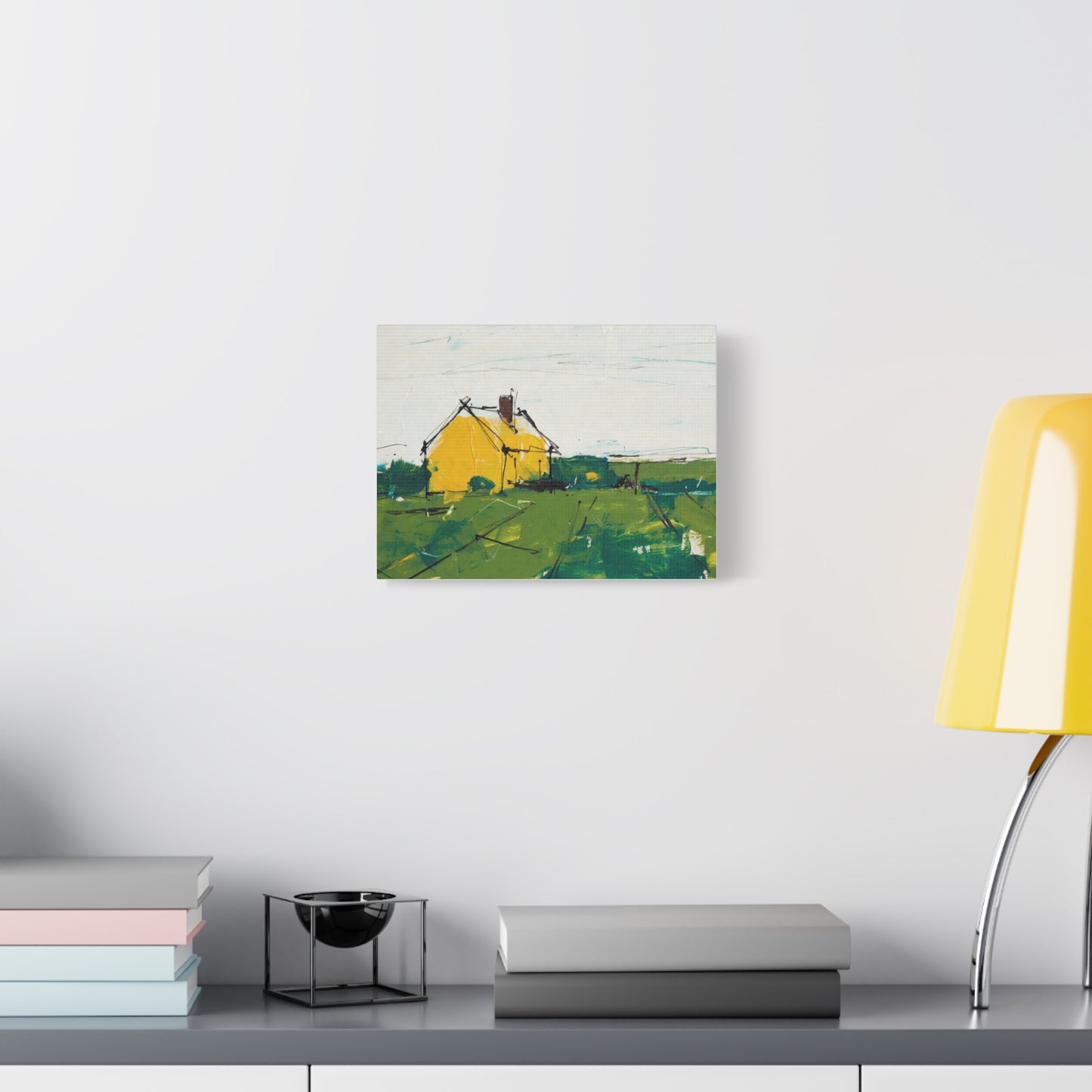 Yellow Cottage Landscape Canvas - Matte Stretched Wall Art