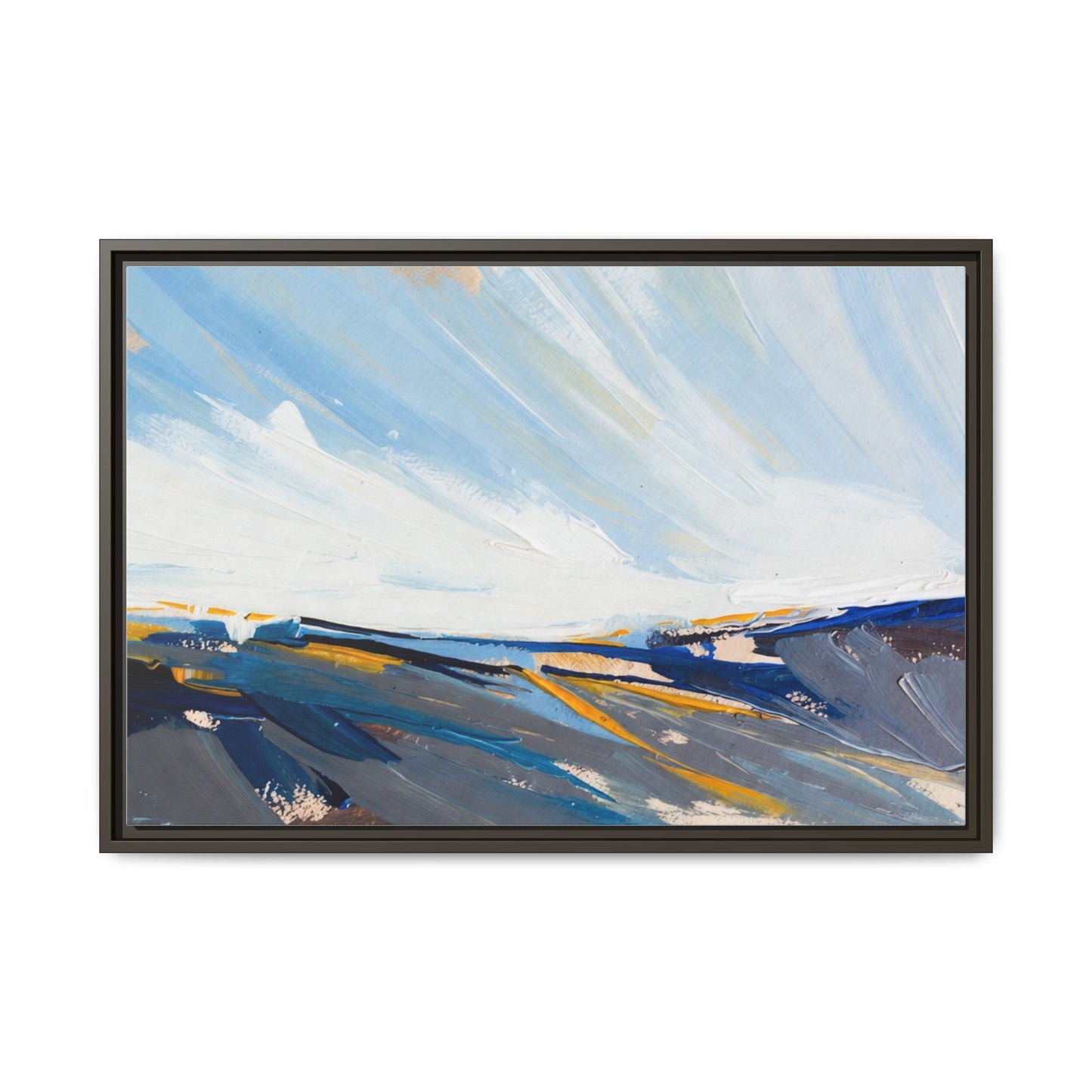 Framed Abstract Seascape Canvas Print — Matte Multi‑Color Wall Art