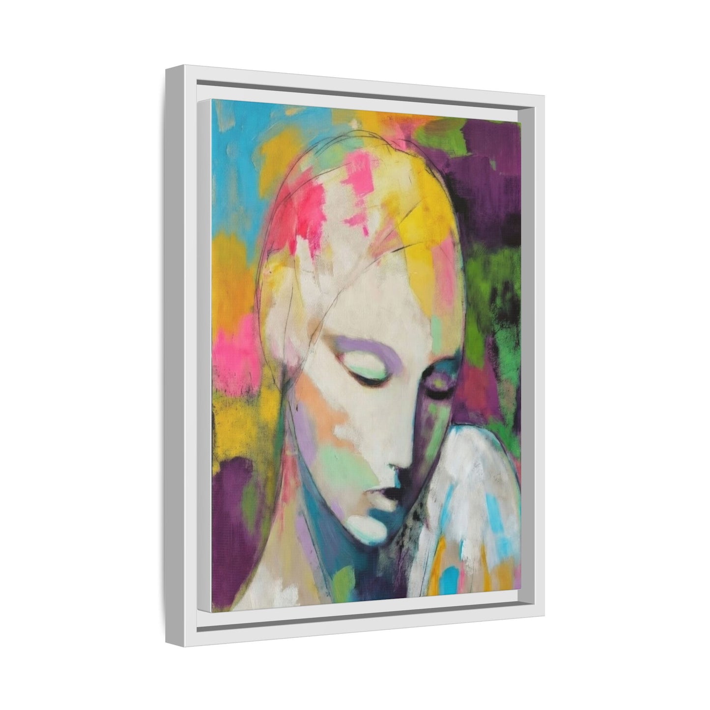 Framed Matte Canvas Art - Colorful Abstract Portrait