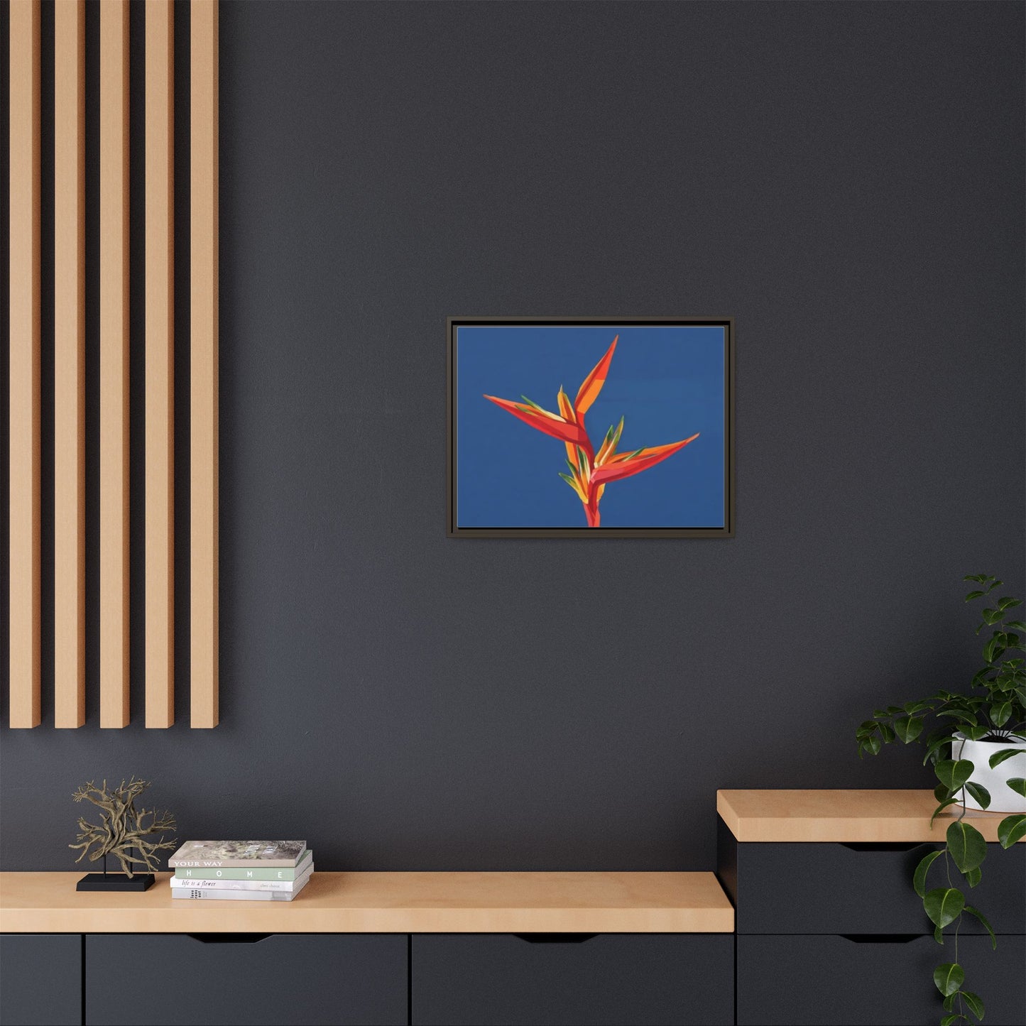 Framed Matte Canvas – Tropical Bird of Paradise Floral Wall Art