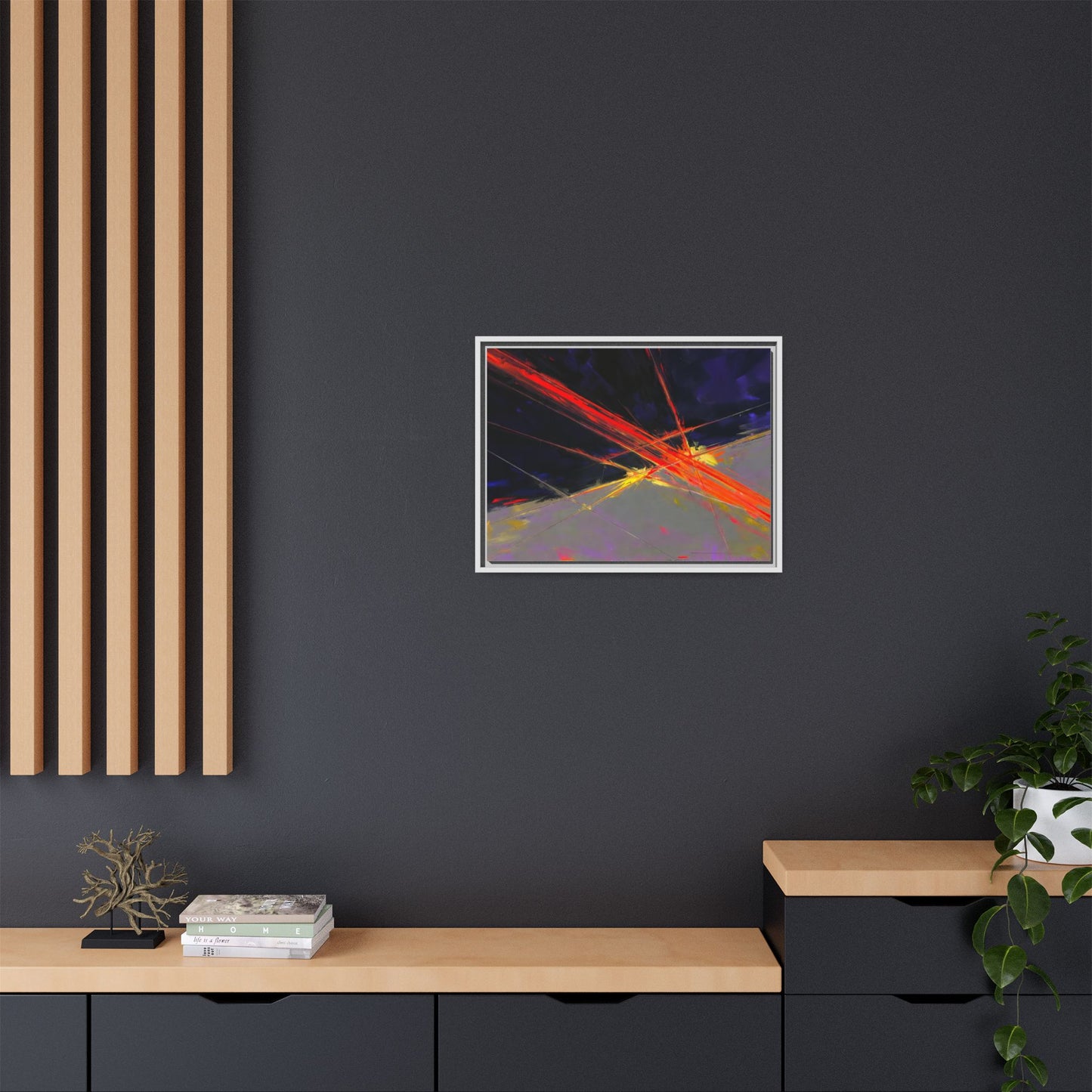 Abstract Red Streaks Framed Matte Canvas Art — Modern Multi‑Color Wall Decor