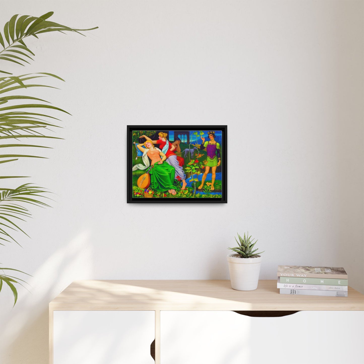 Framed Matte Canvas Art — Colorful Mythic Garden Scene