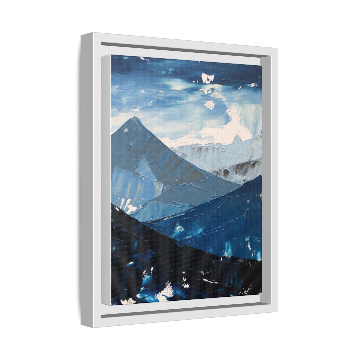 Blue Mountain Landscape Matte Canvas Framed | Abstract Mountain Wall Art