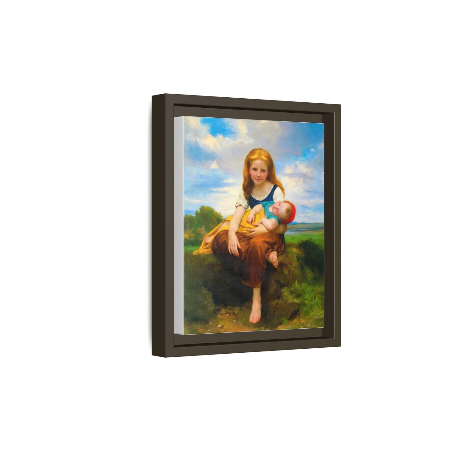Young Girl Holding Sleeping Baby Canvas Print, Framed Wall Art