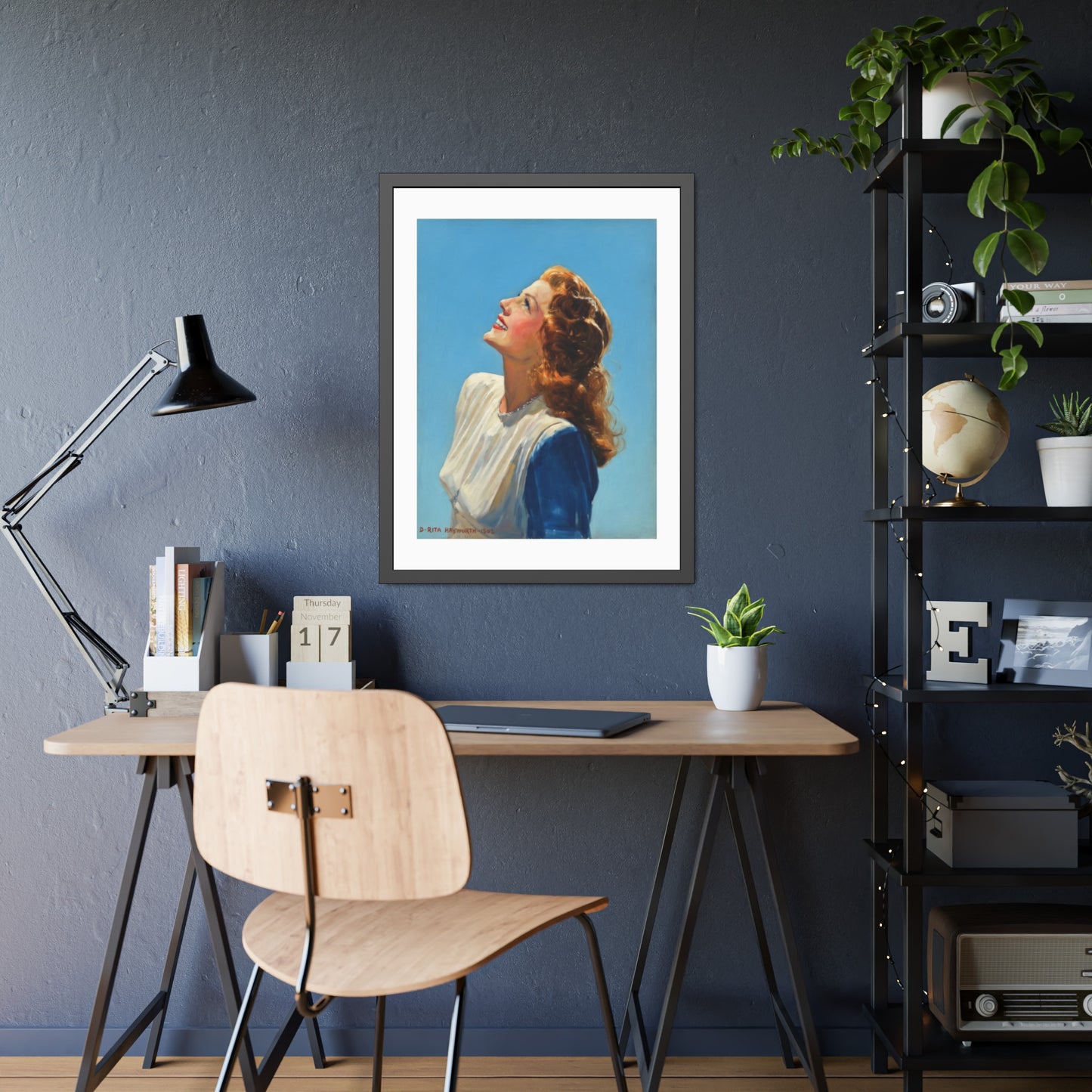 Vintage Rita Hayworth Looking Up Framed Art Print — Retro Mid-century Poster